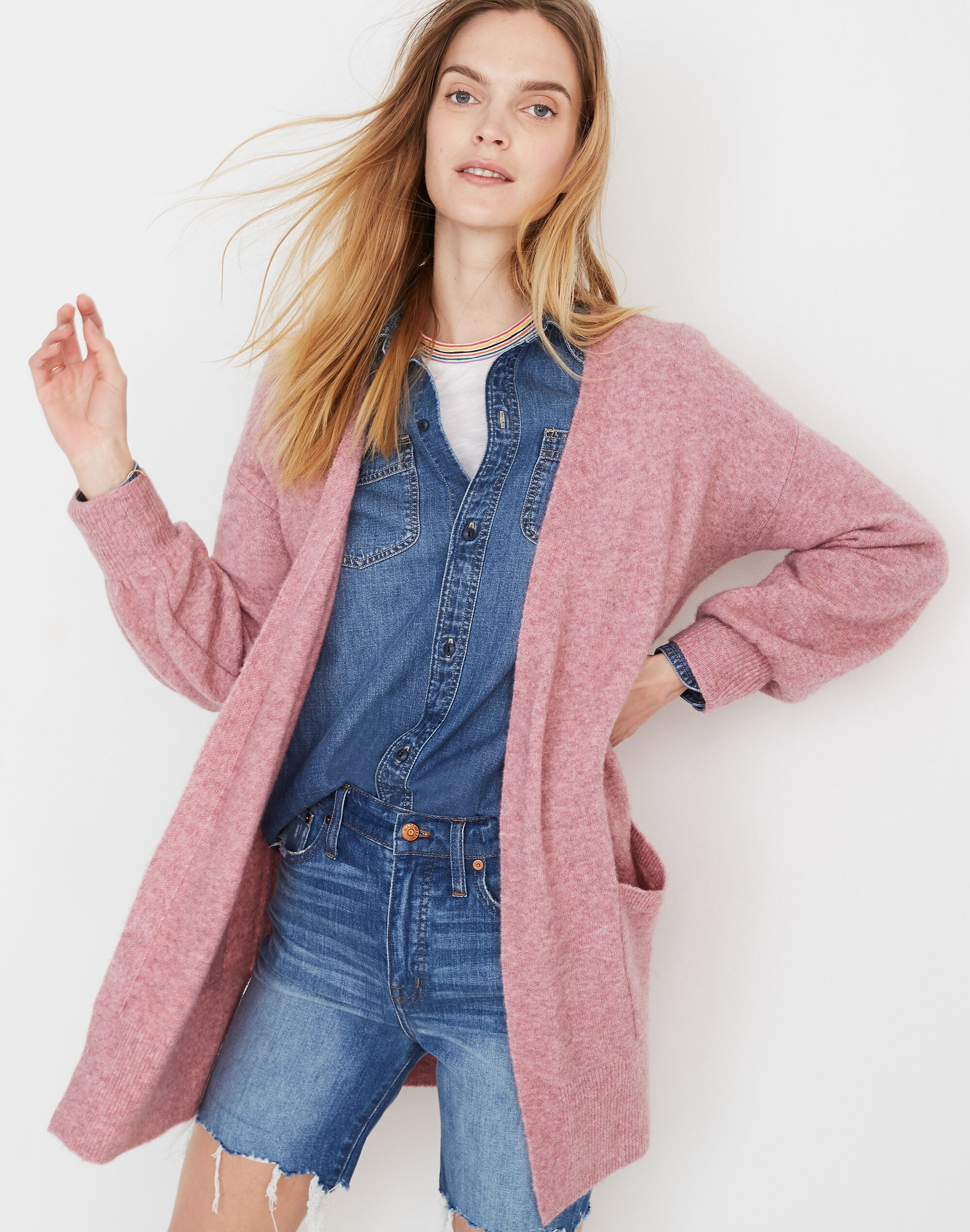 Edgewater Bubble-Sleeve Cardigan Sweater