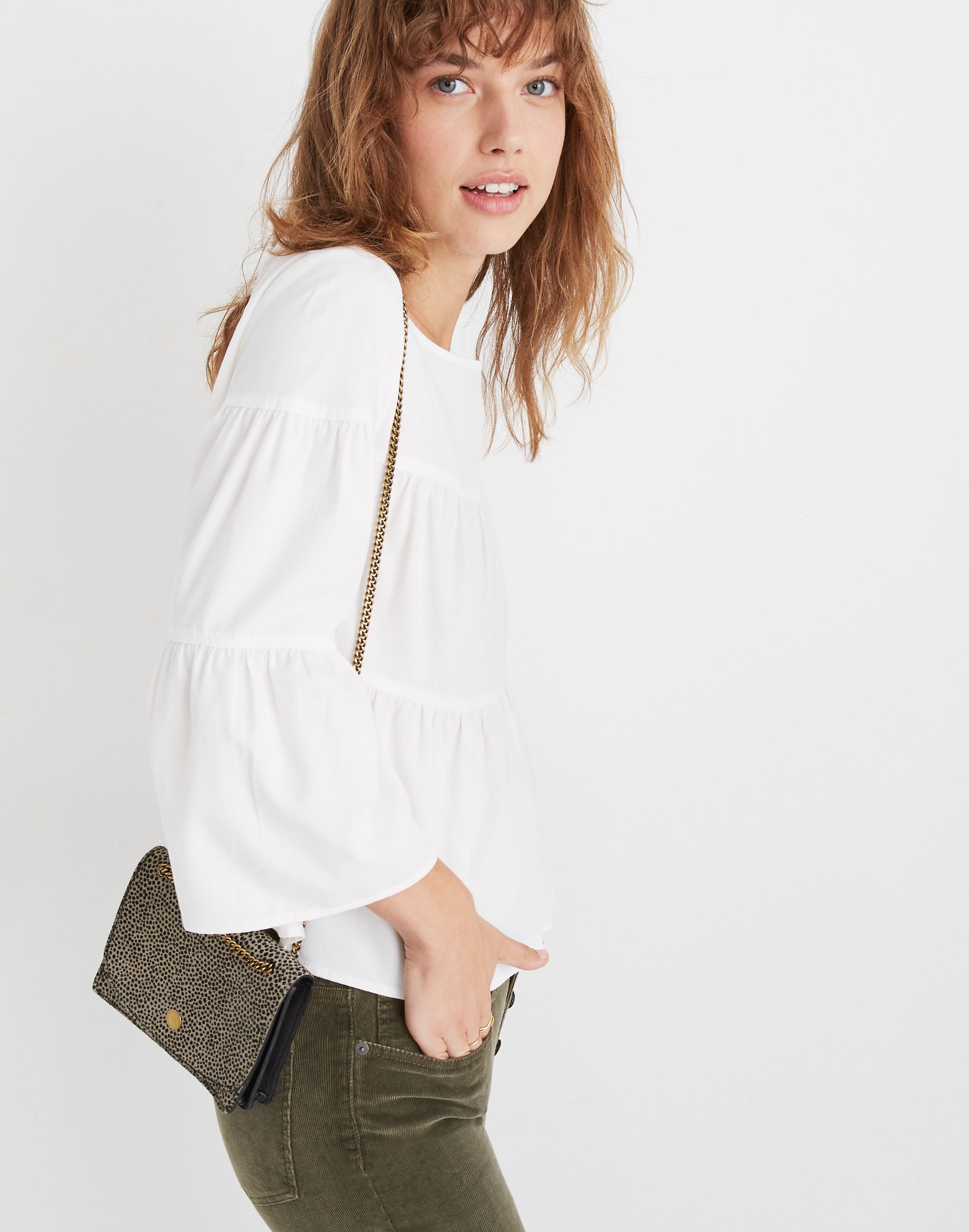 Tiered Button-Back Top in Pure White