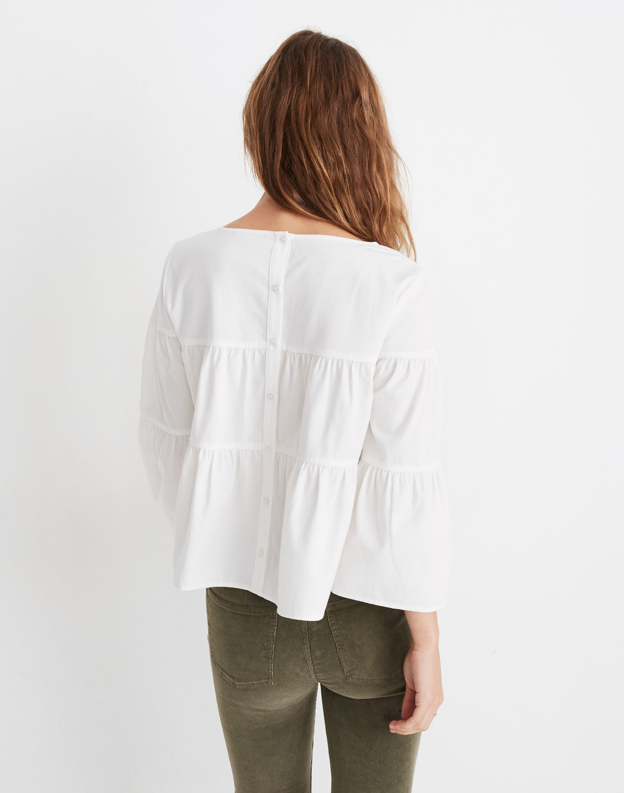Tiered Button-Back Top in Pure White