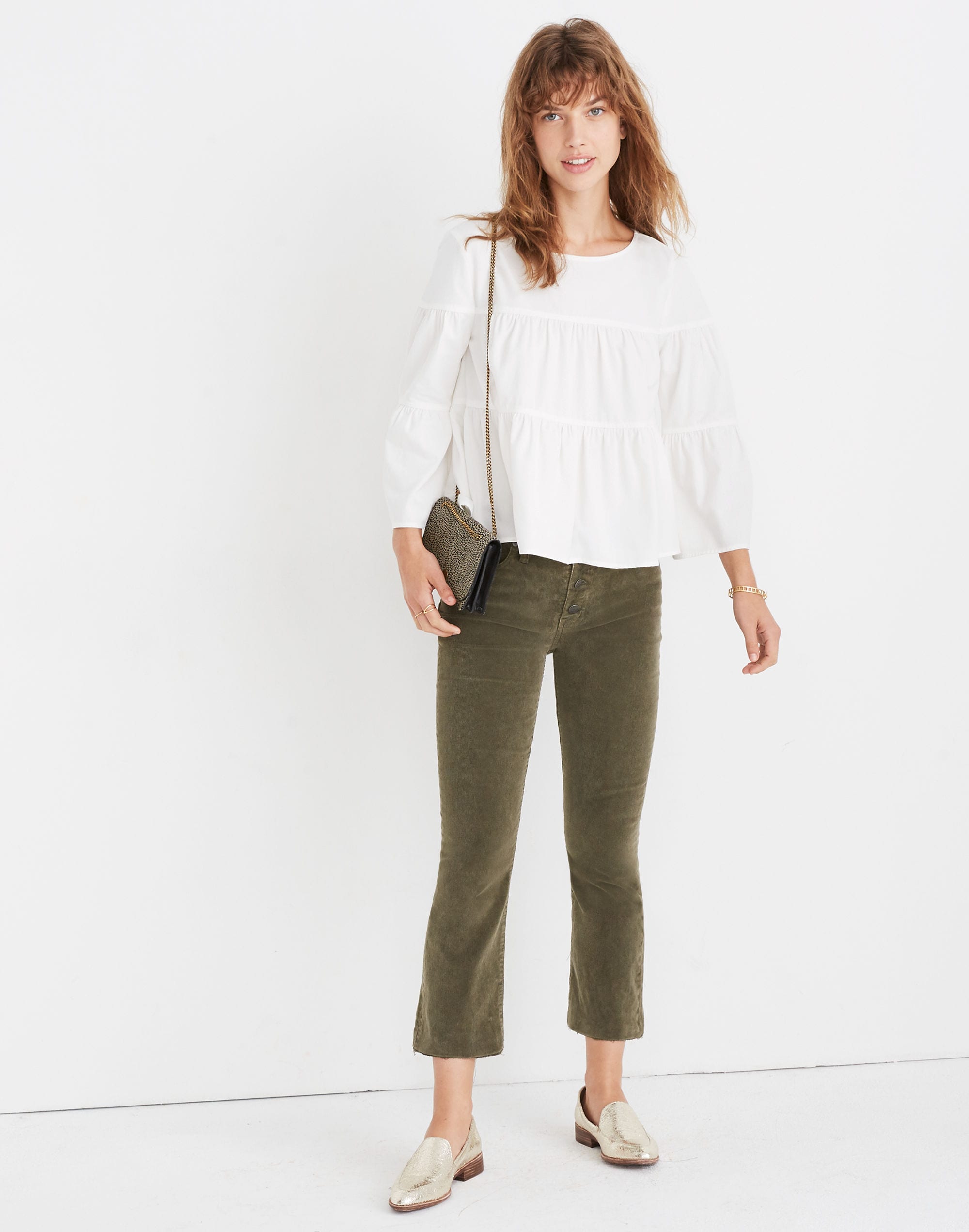 Tiered Button-Back Top in Pure White