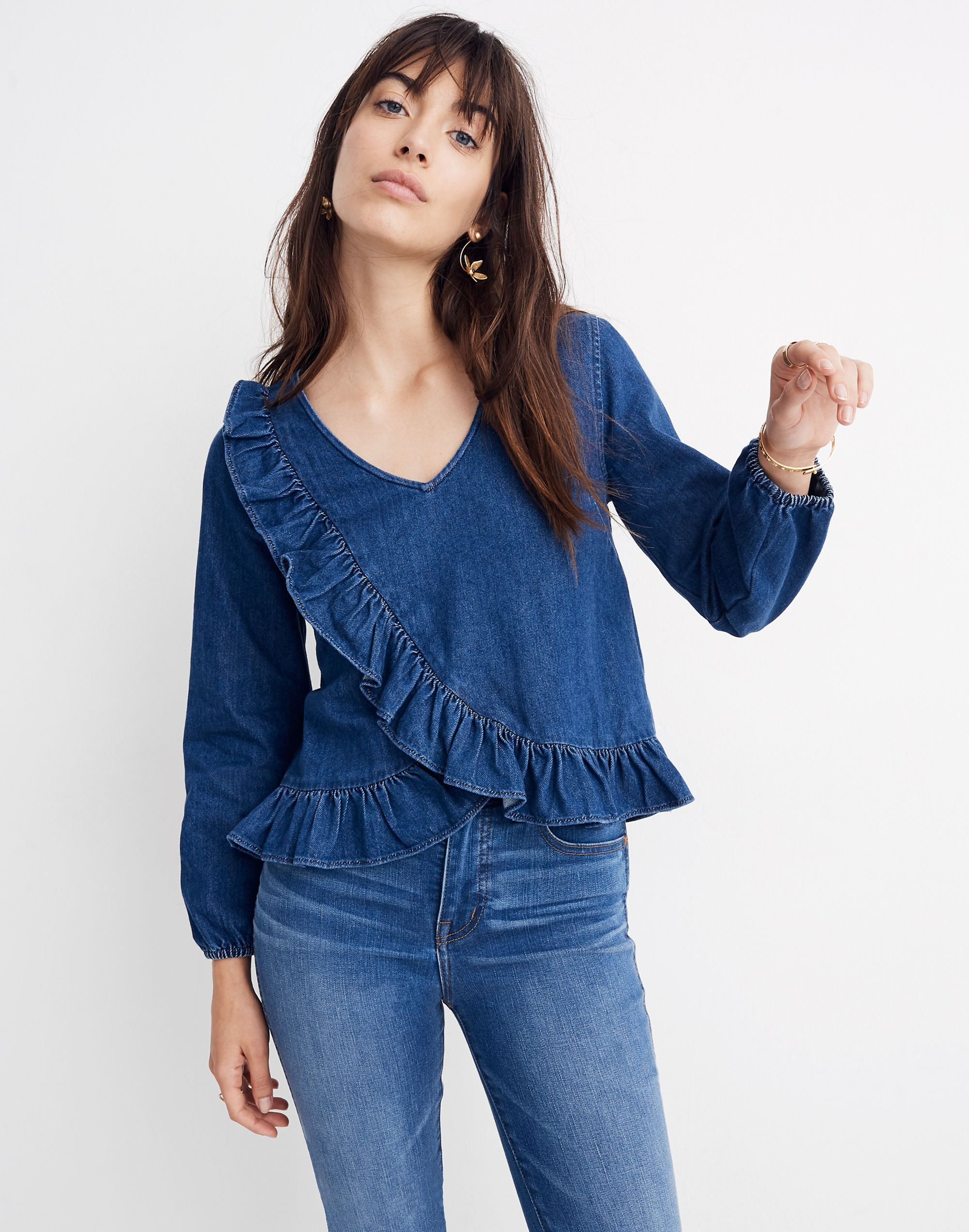 Denim Ruffle Top