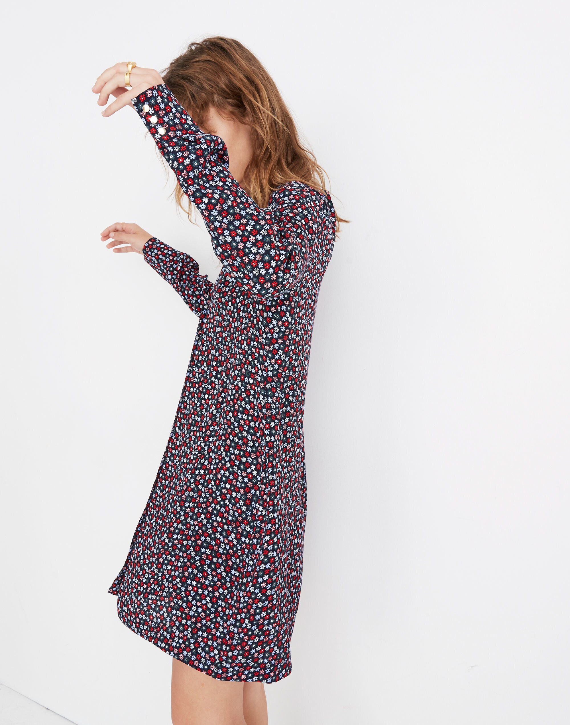 Button-Front Mini Dress in Petite Blooms