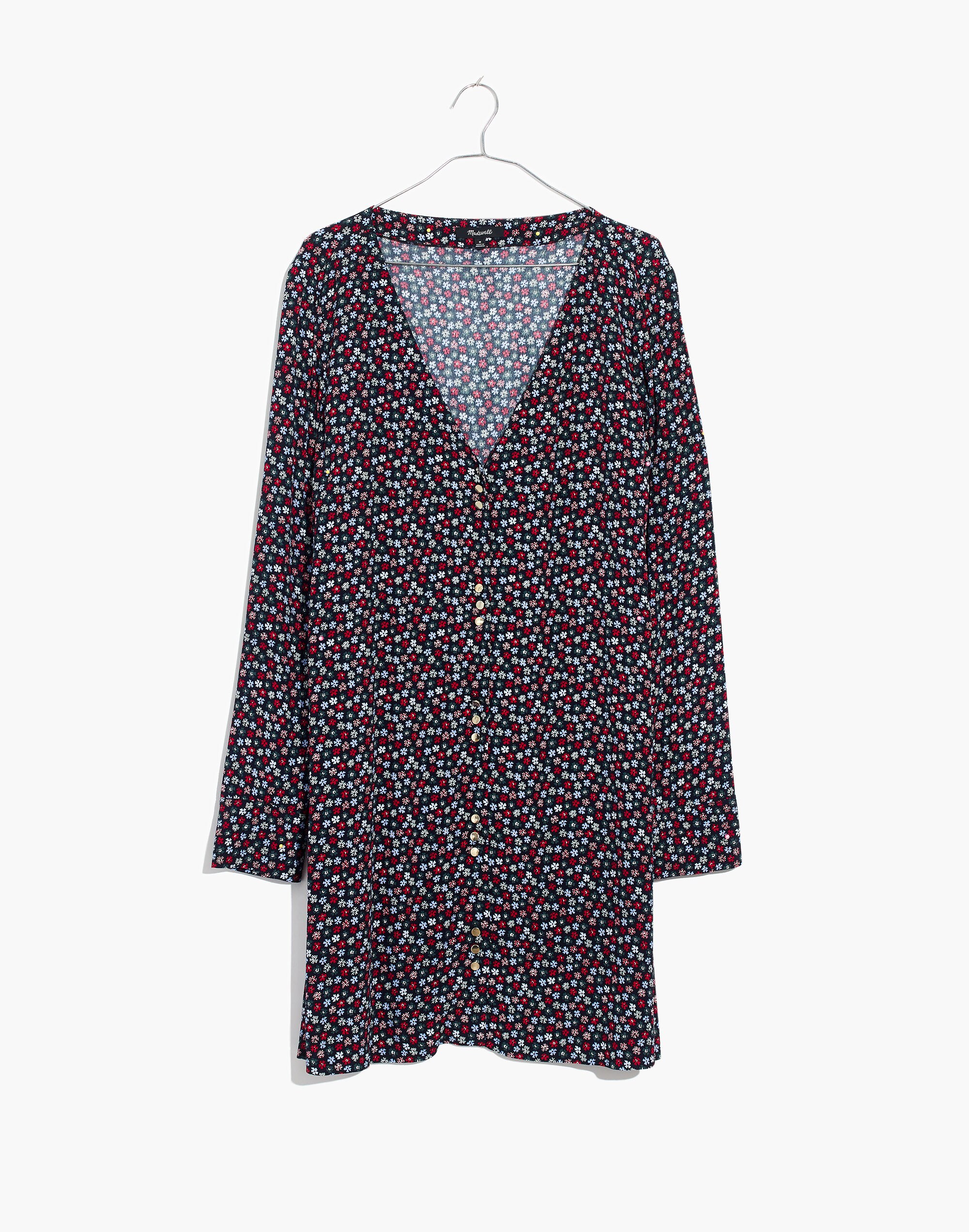 Button-Front Mini Dress in Petite Blooms