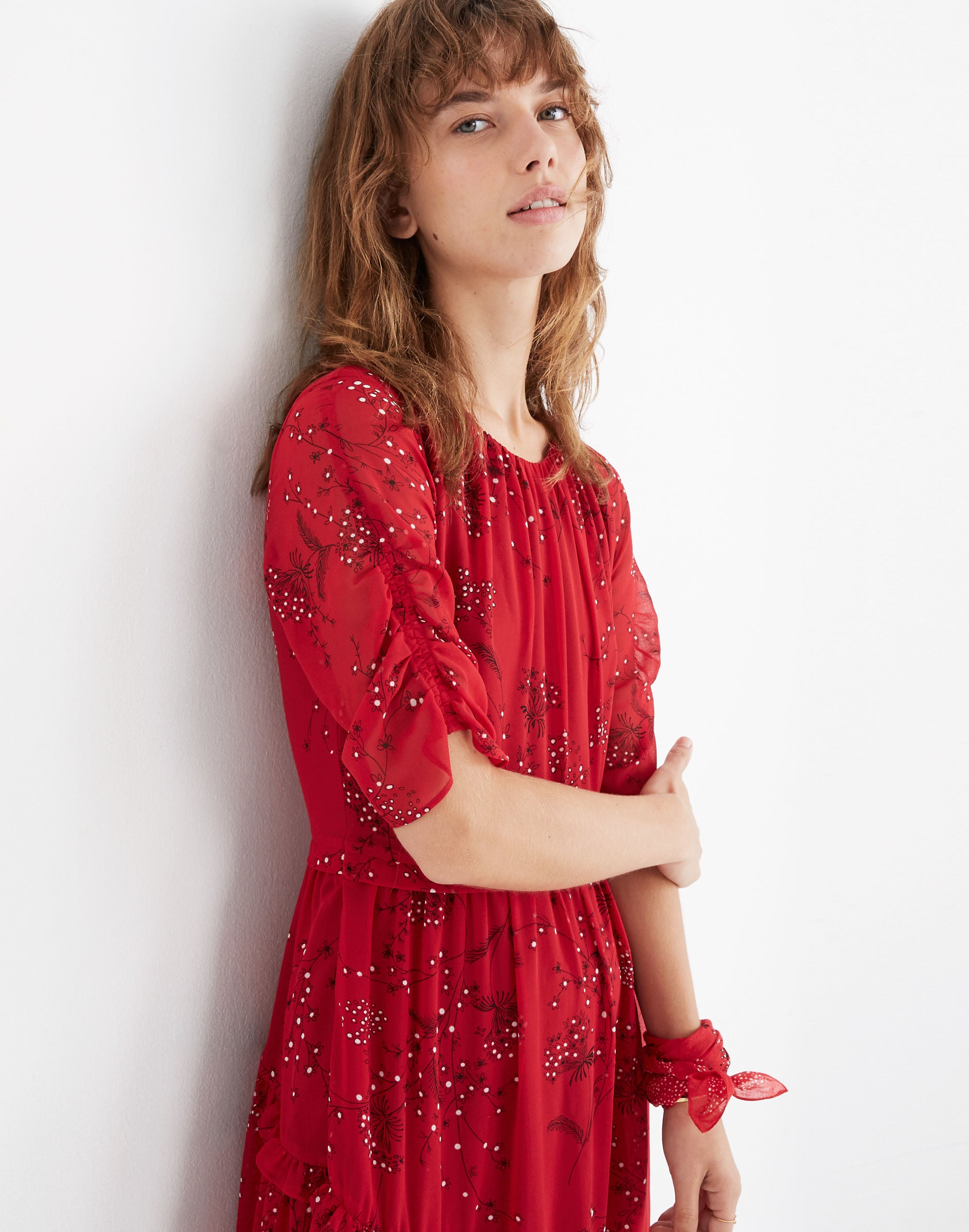 Windpoppy Ruffle Midi Dress in Windswept Floral