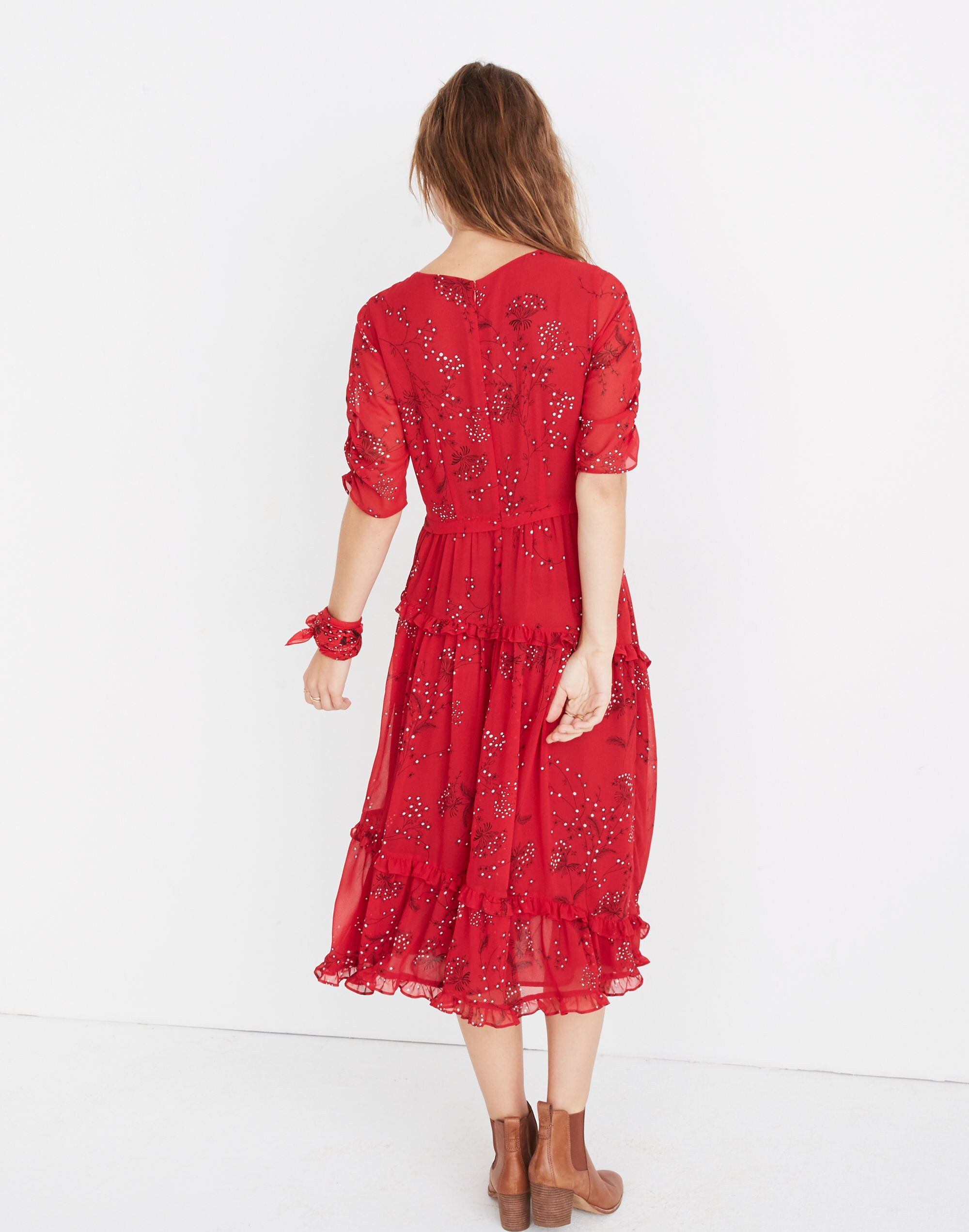 Windpoppy Ruffle Midi Dress in Windswept Floral