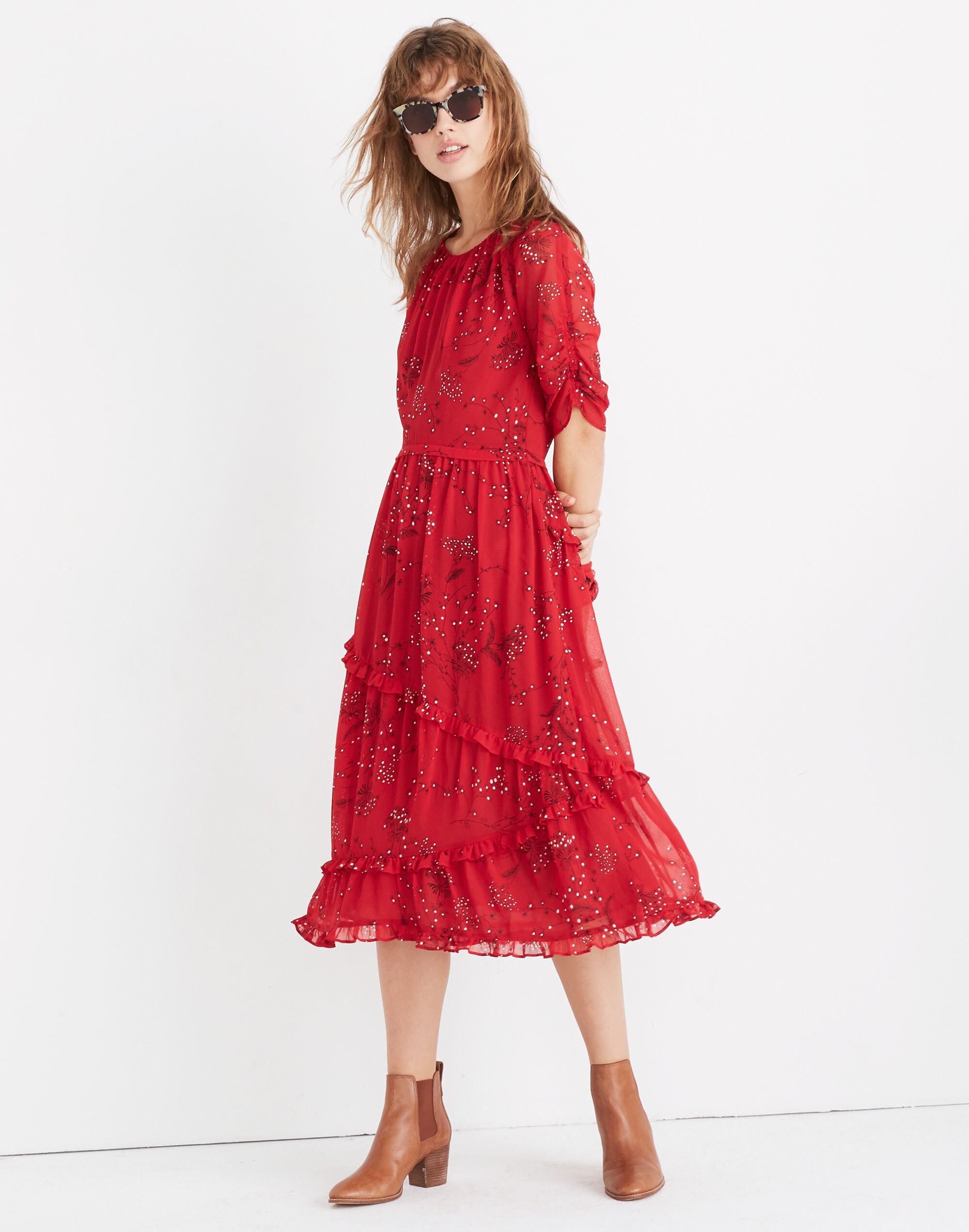 Windpoppy Ruffle Midi Dress in Windswept Floral