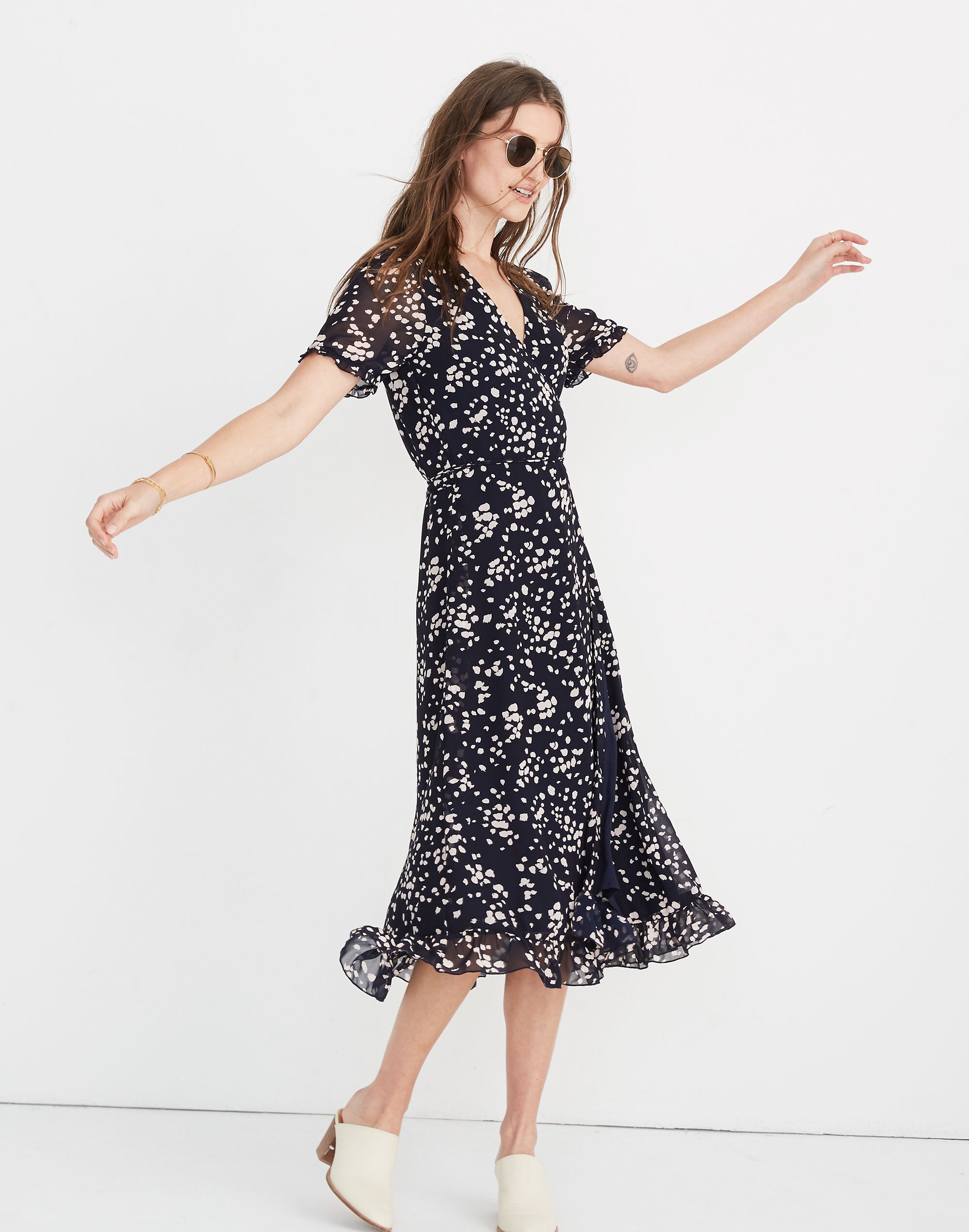 Ruffle-Edge Wrap Dress in Drifting Petals