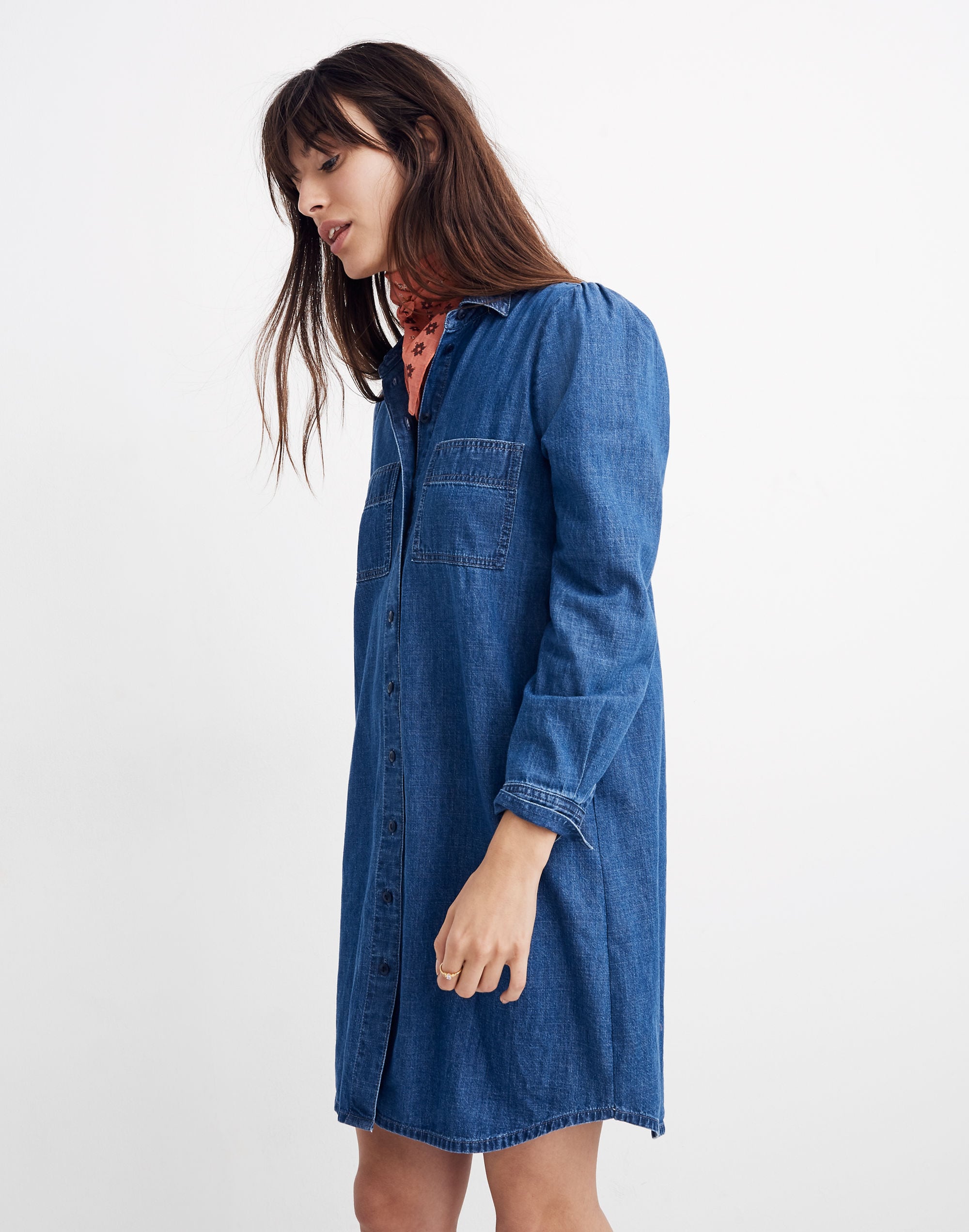 Denim Puff-Sleeve Shirtdress in Harris Wash