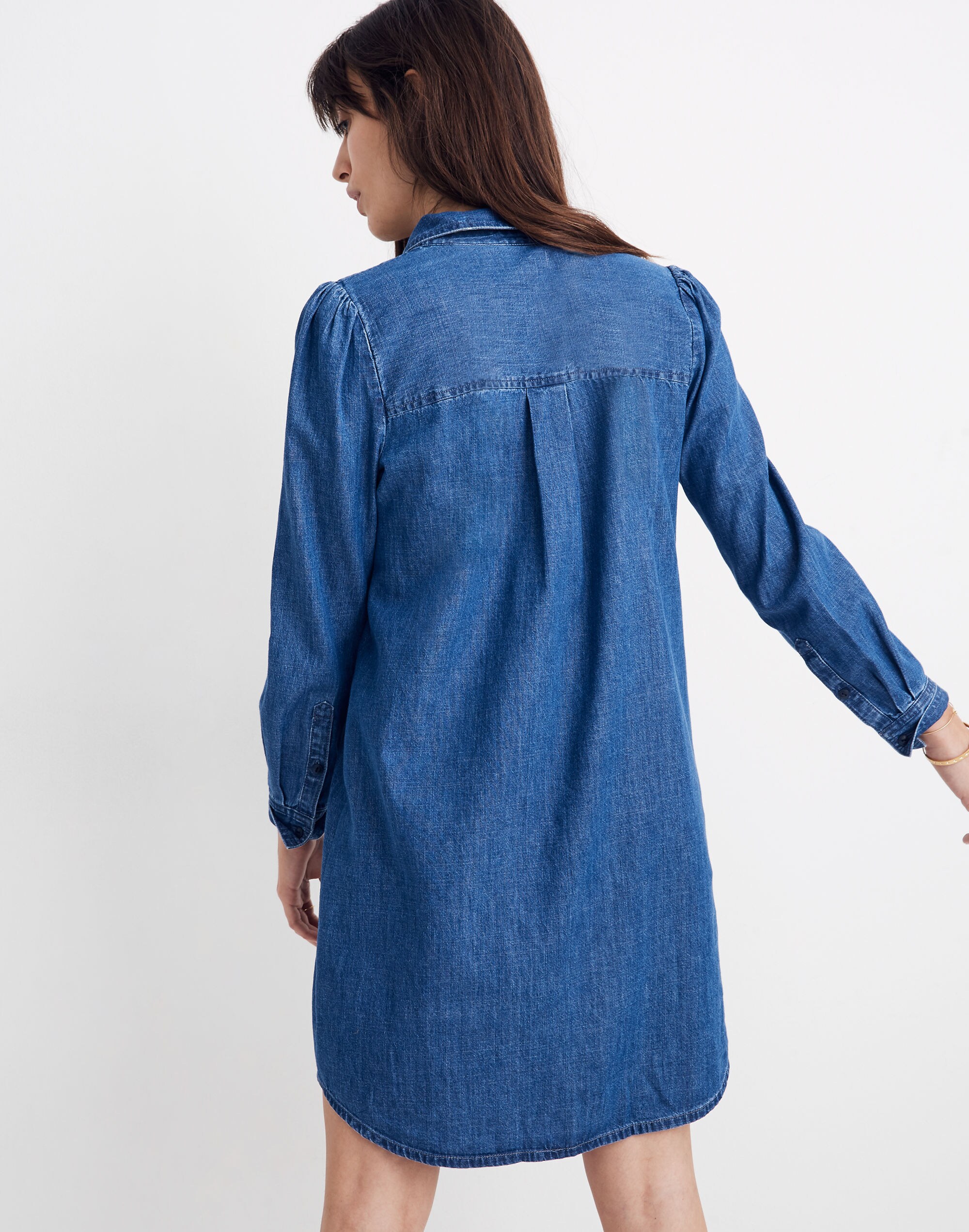 Denim Puff-Sleeve Shirtdress in Harris Wash