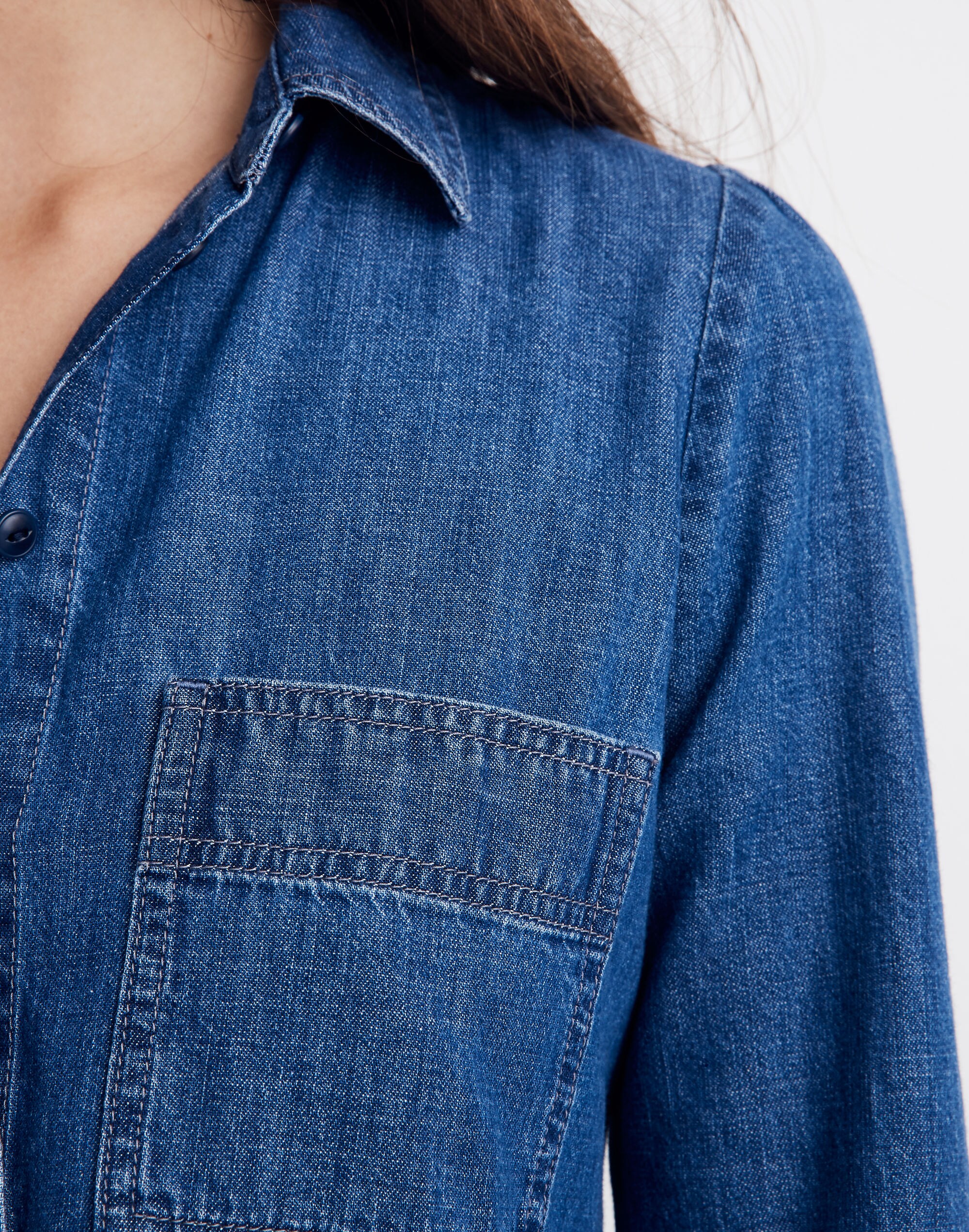 Denim Puff-Sleeve Shirtdress in Harris Wash