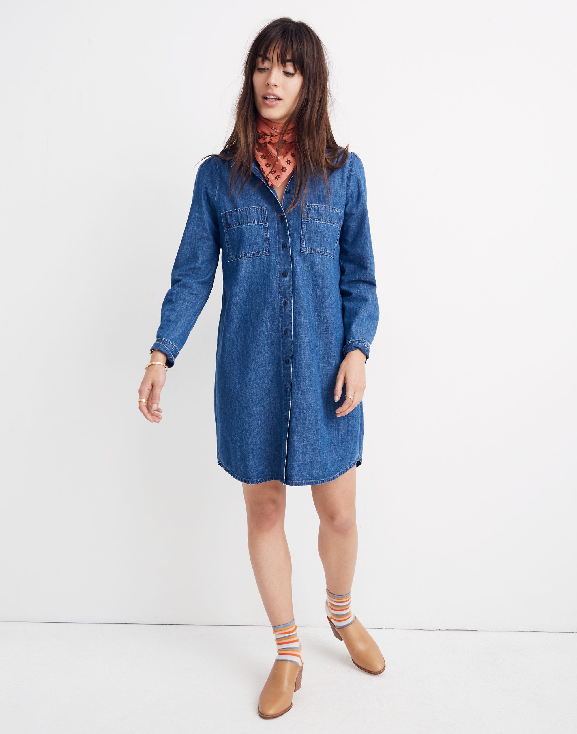 Denim Puff-Sleeve Shirtdress in Harris Wash