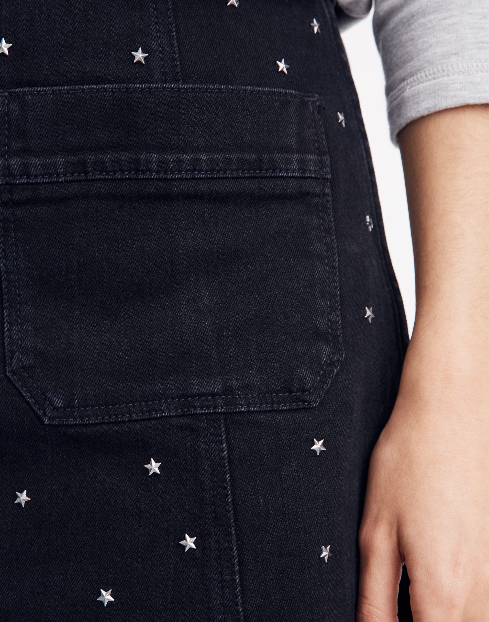 Stretch Denim A-Line Mini Skirt: Star Stud Edition