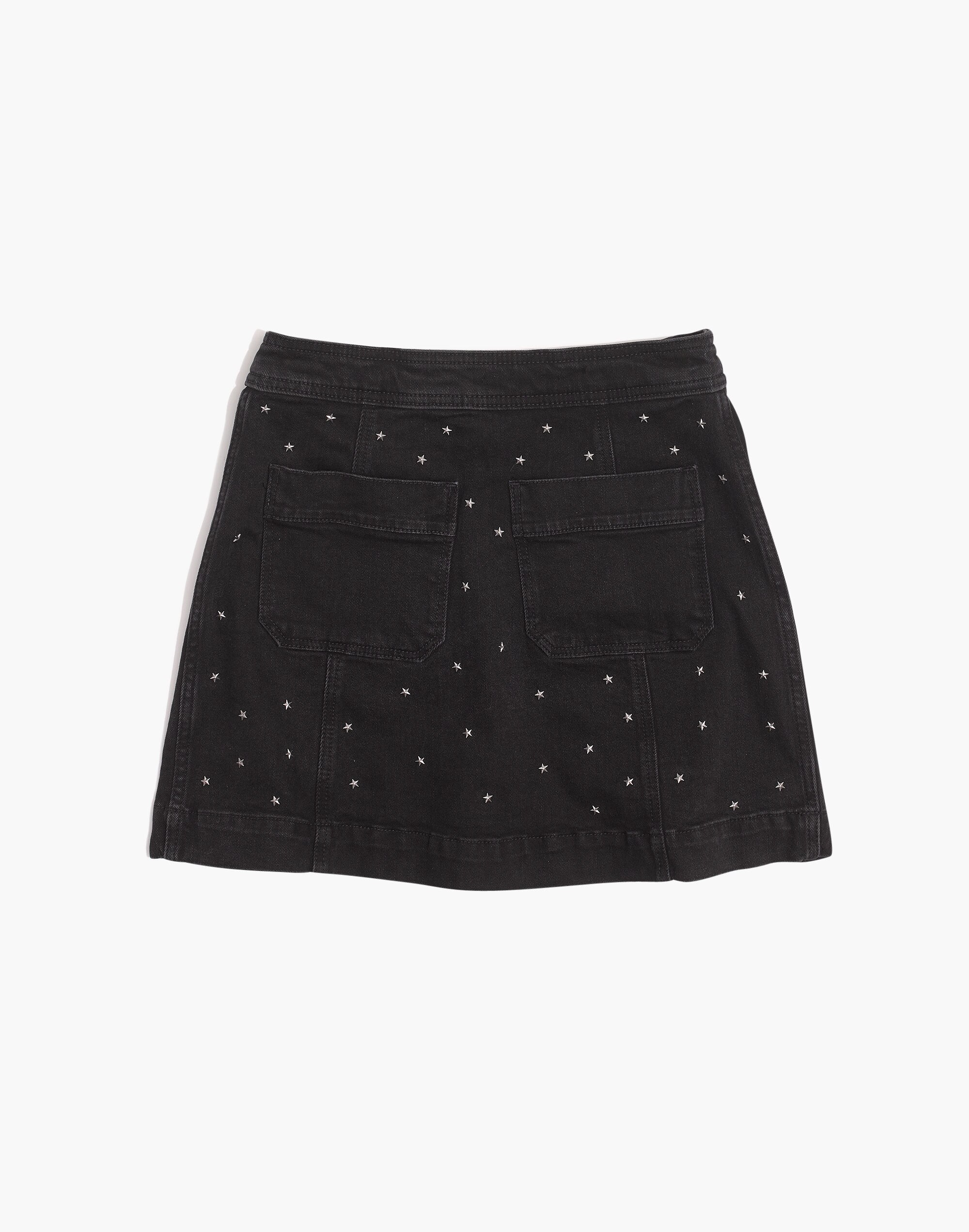 Stretch Denim A-Line Mini Skirt: Star Stud Edition