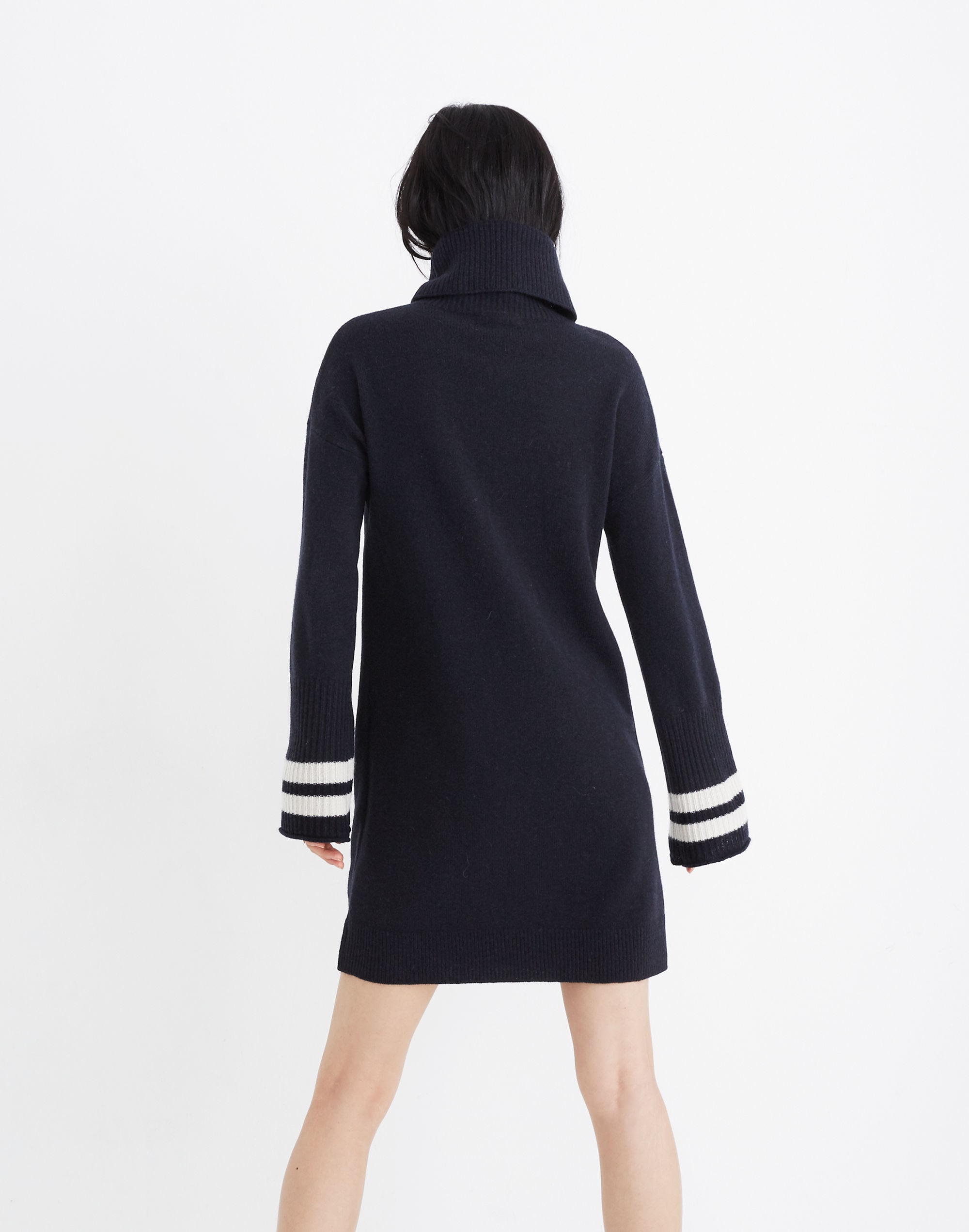Bell-Sleeve Turtleneck Sweater-Dress in Nautical Stripe