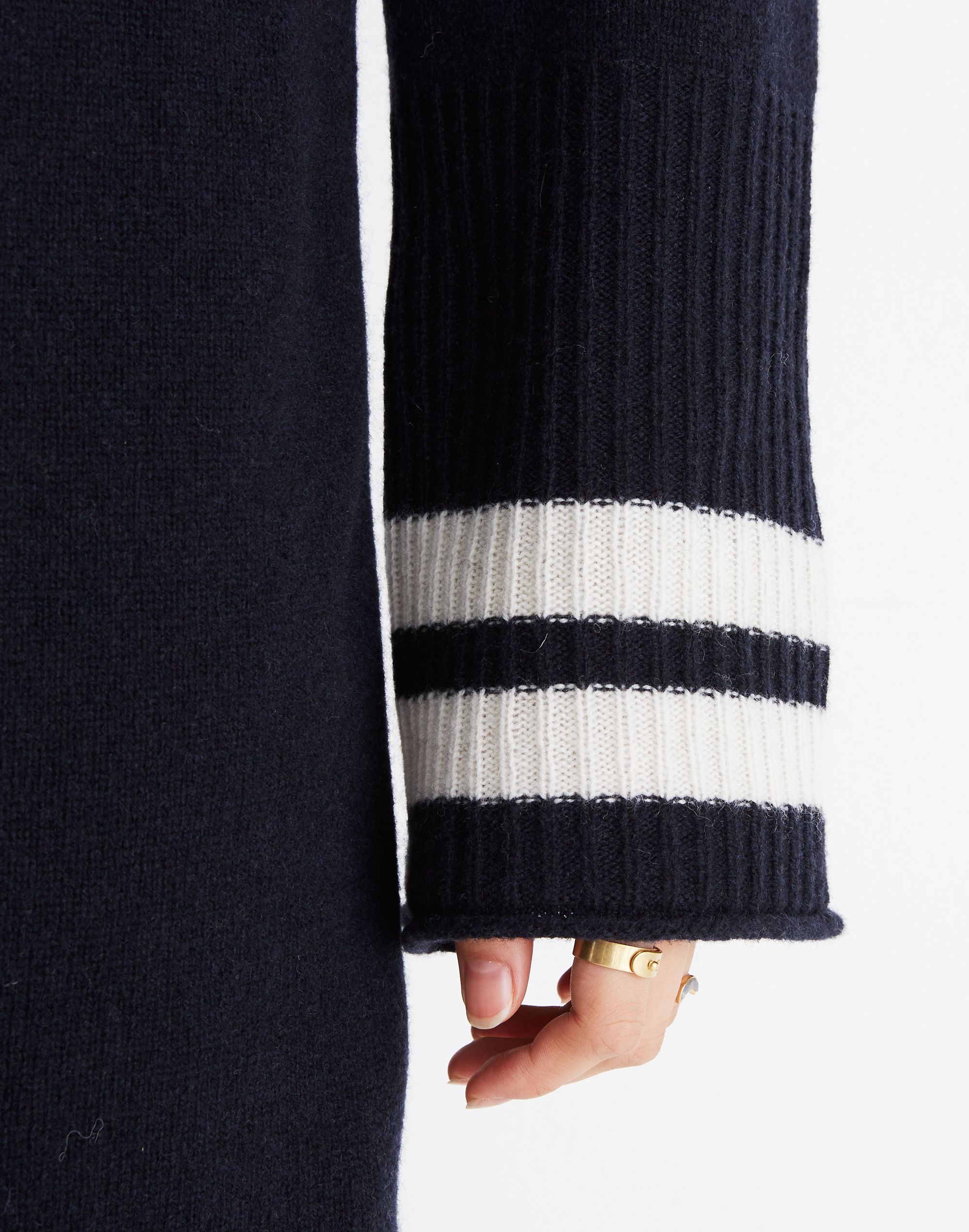 Bell-Sleeve Turtleneck Sweater-Dress in Nautical Stripe
