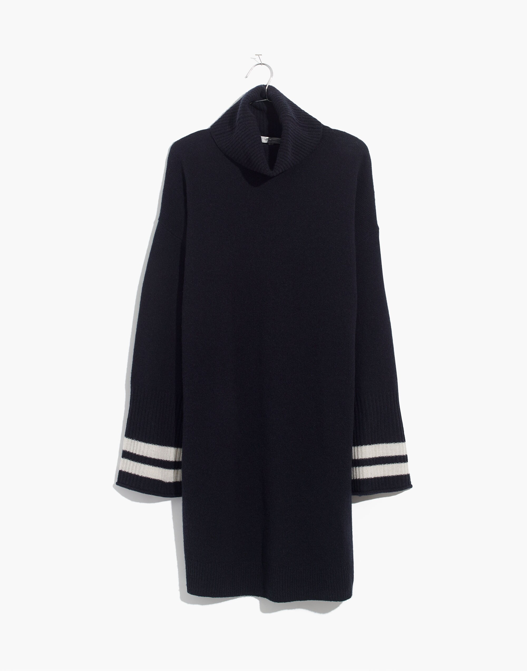 Bell-Sleeve Turtleneck Sweater-Dress in Nautical Stripe