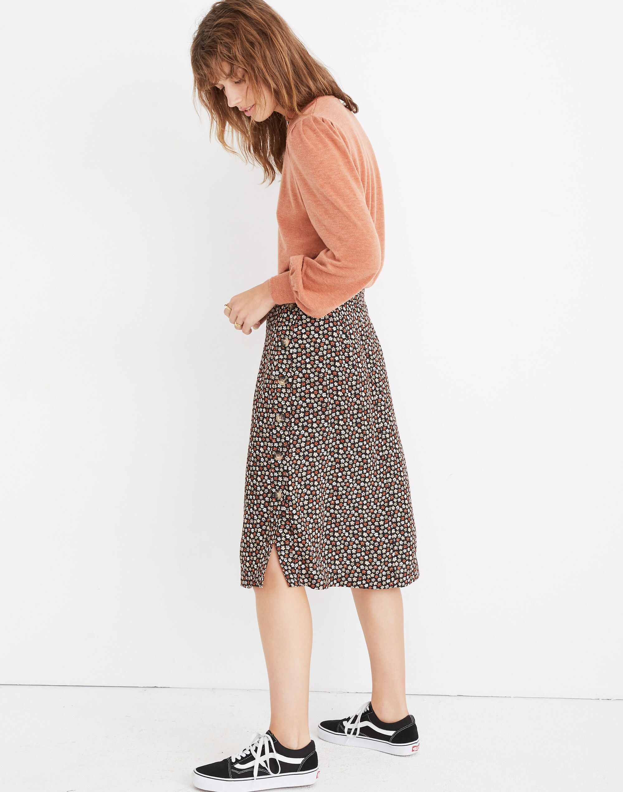 Side-Button Skirt in Petite Blooms
