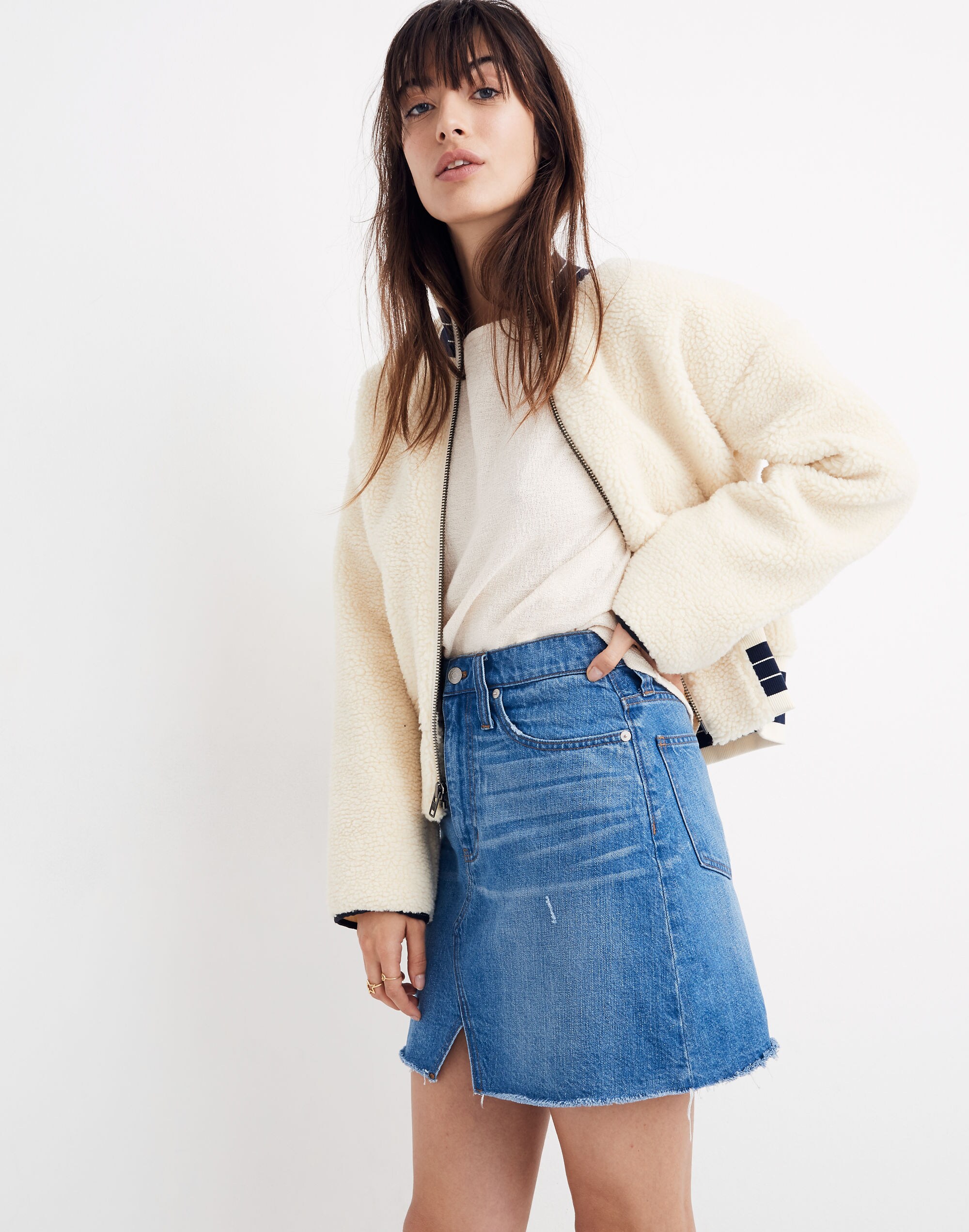 Rigid Denim A-Line Mini Skirt in Keene Wash: Cutout Edition