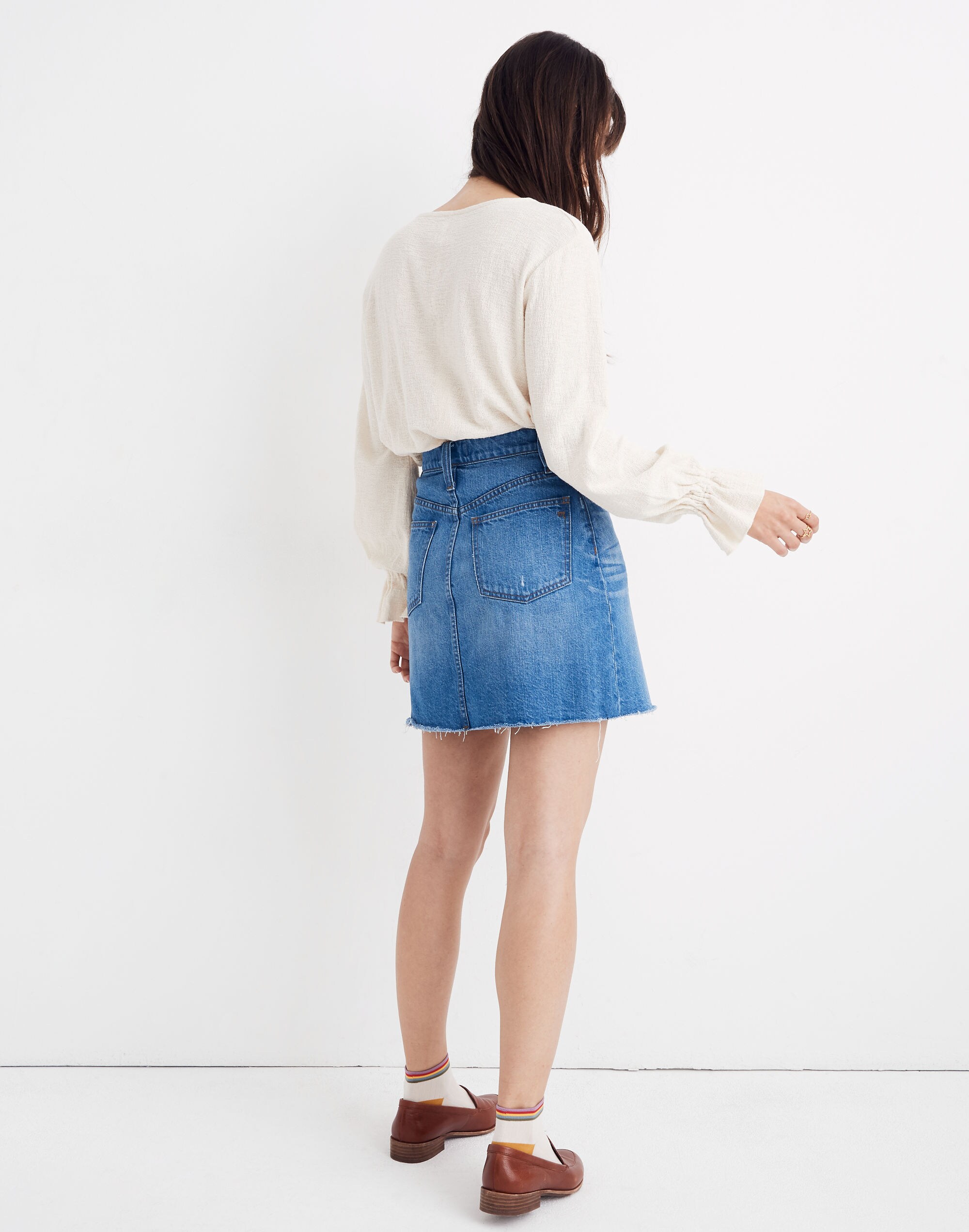 Rigid Denim A-Line Mini Skirt in Keene Wash: Cutout Edition