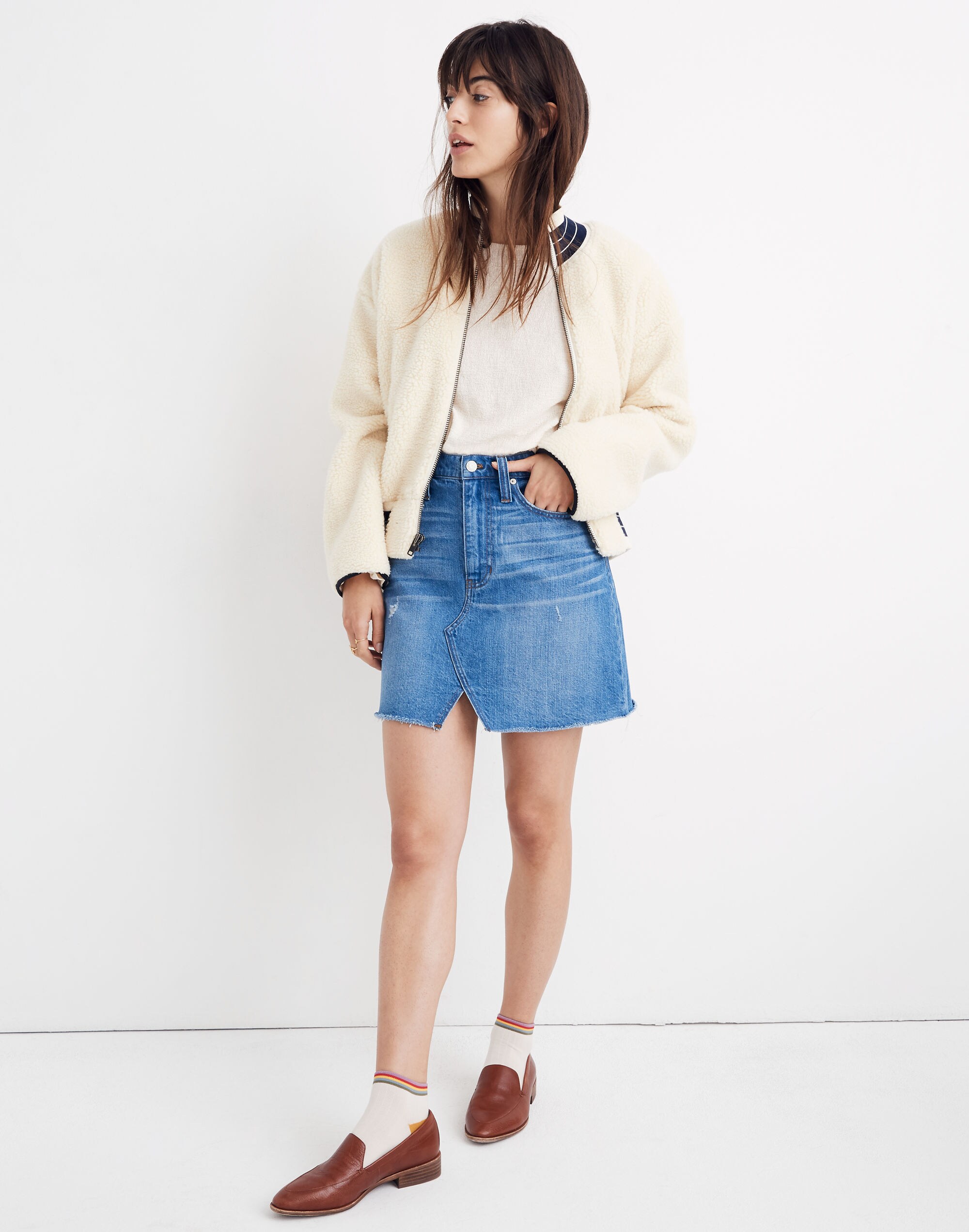Rigid Denim A-Line Mini Skirt in Keene Wash: Cutout Edition