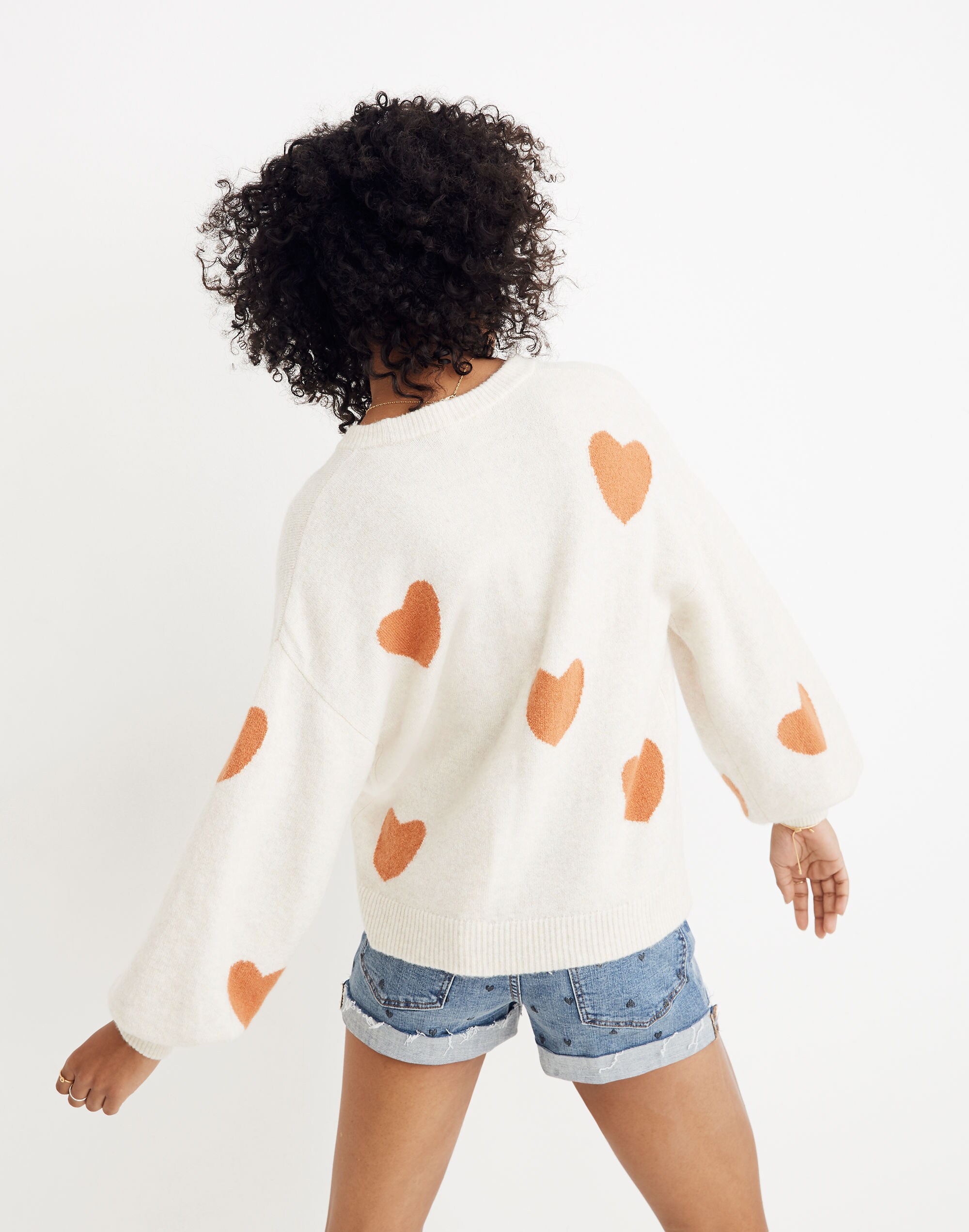 Heart Dot Balloon-Sleeve Pullover Sweater