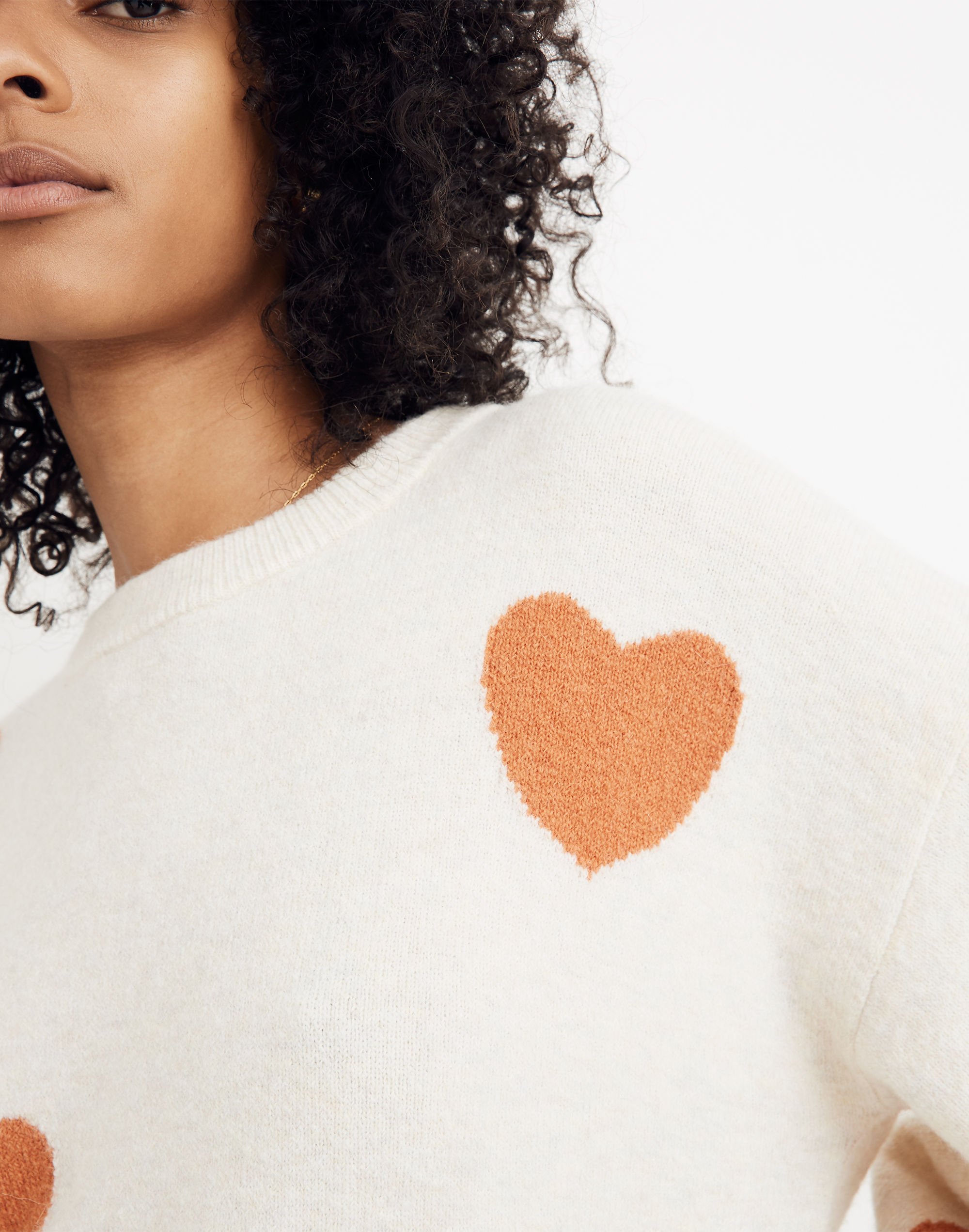 Heart Dot Balloon-Sleeve Pullover Sweater