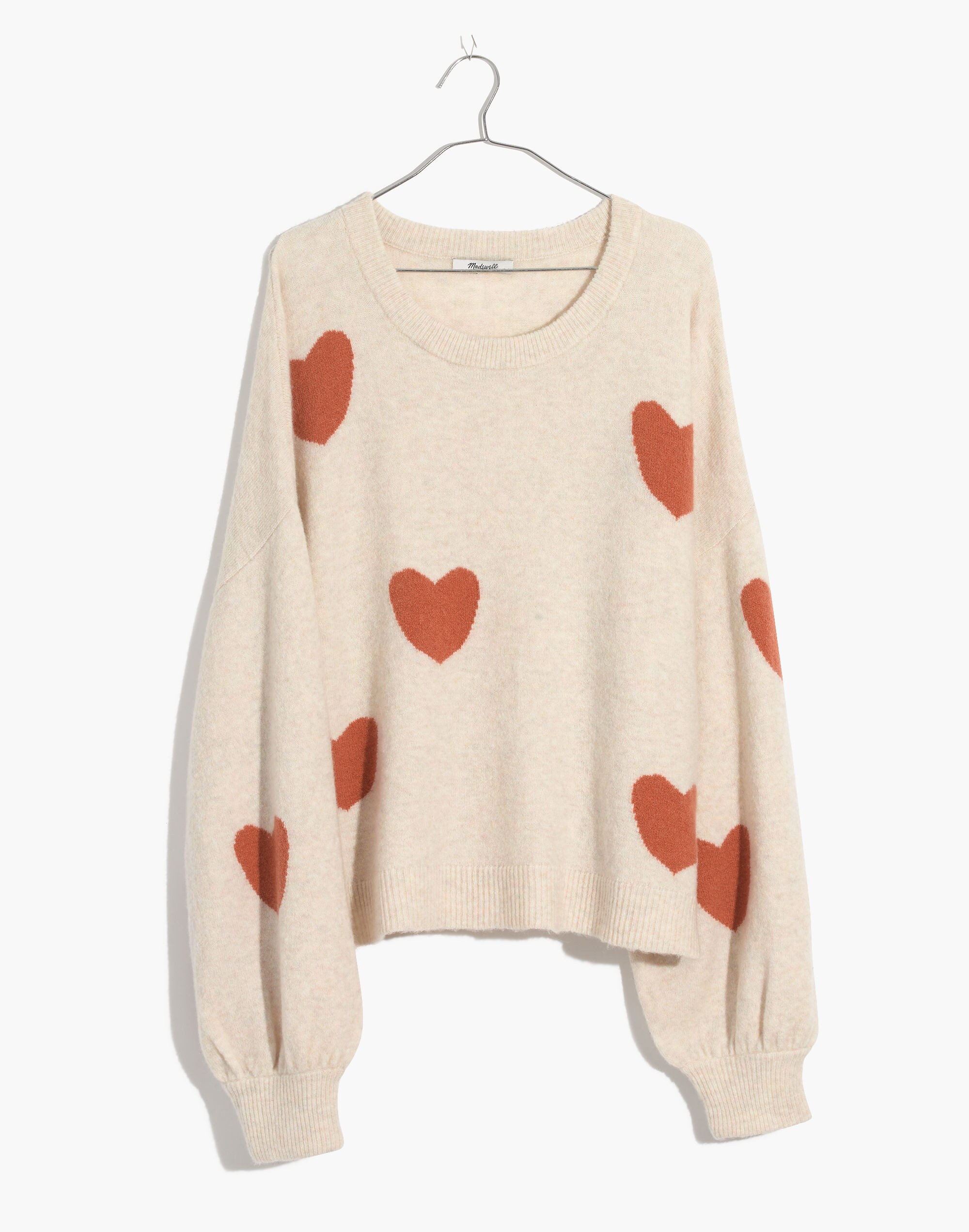 Heart Dot Balloon-Sleeve Pullover Sweater