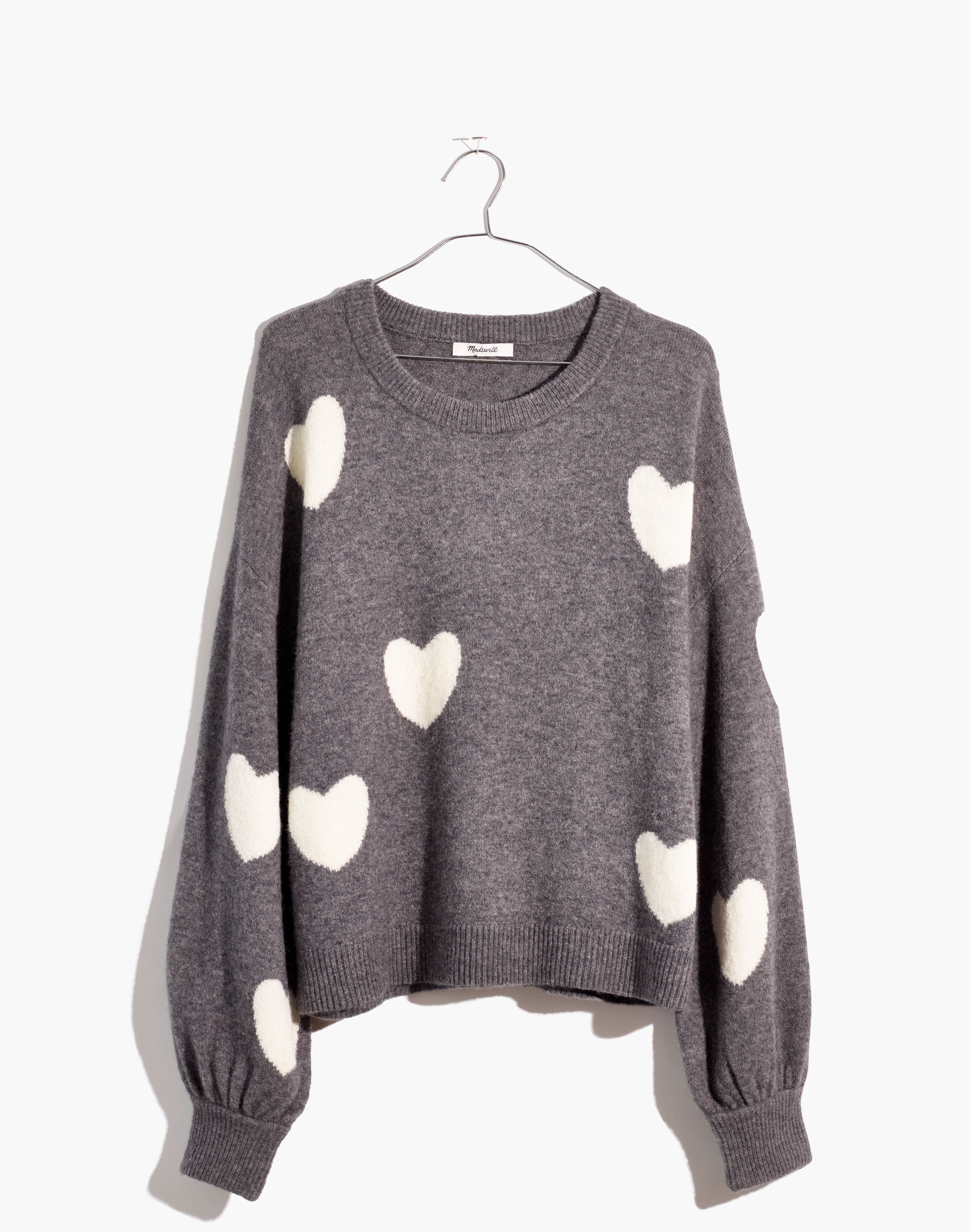 Heart Dot Balloon-Sleeve Pullover Sweater