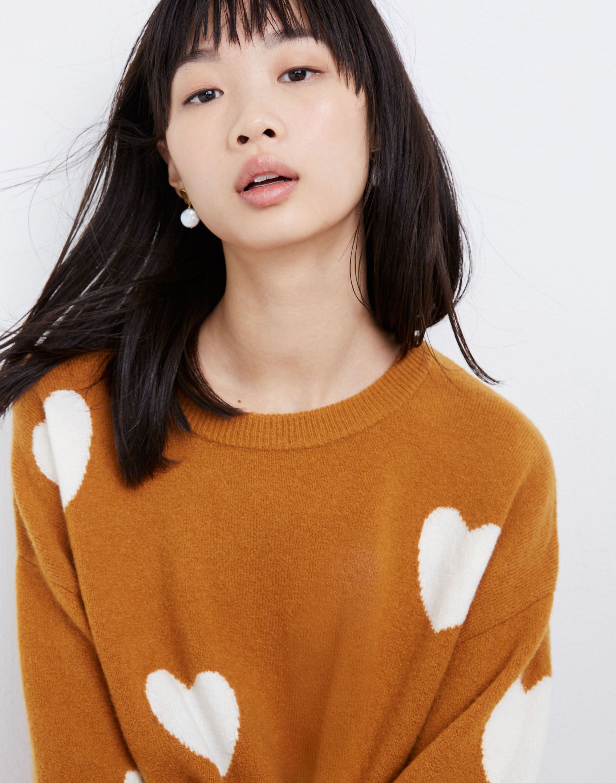 Heart Dot Balloon-Sleeve Pullover Sweater