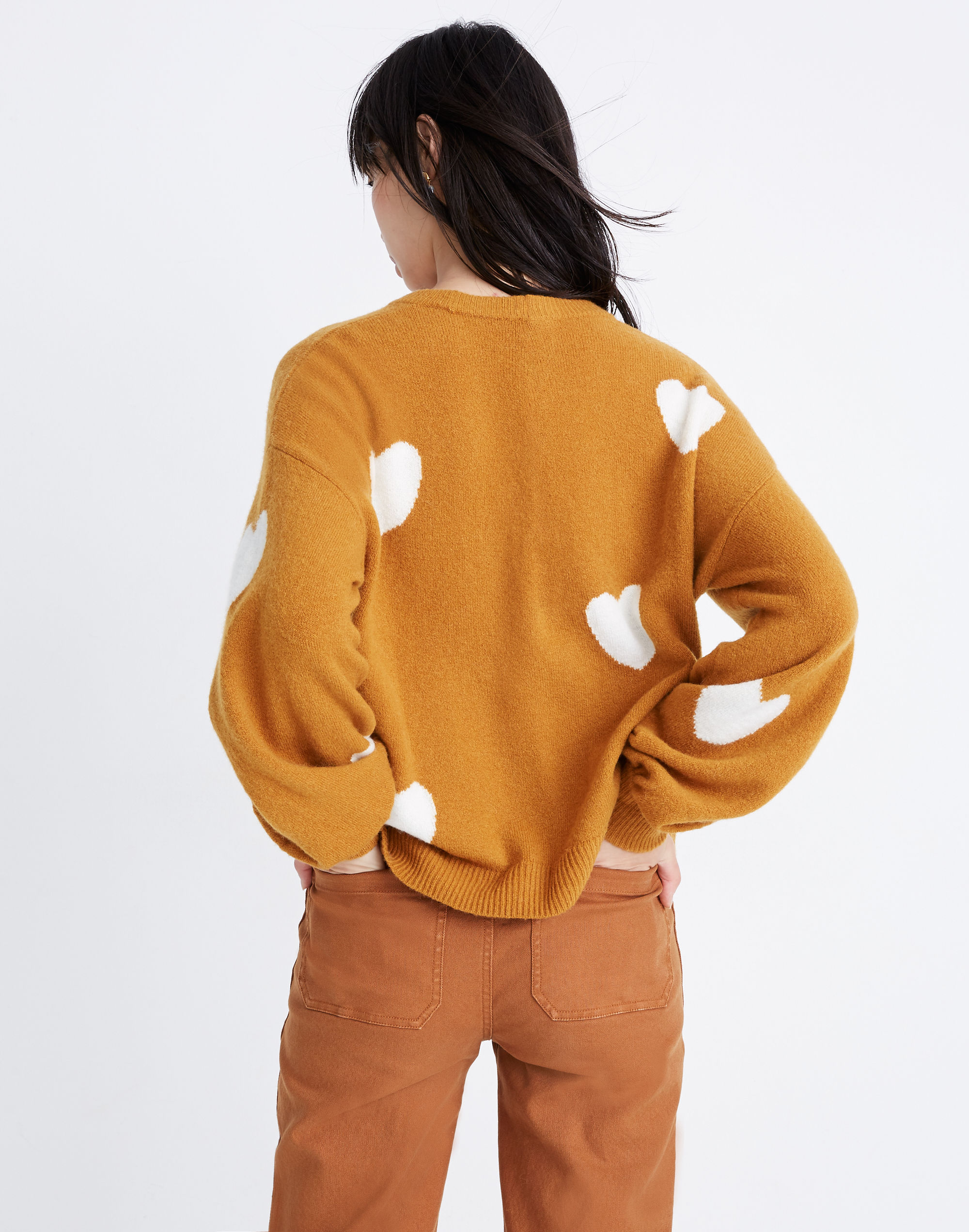 Heart Dot Balloon-Sleeve Pullover Sweater