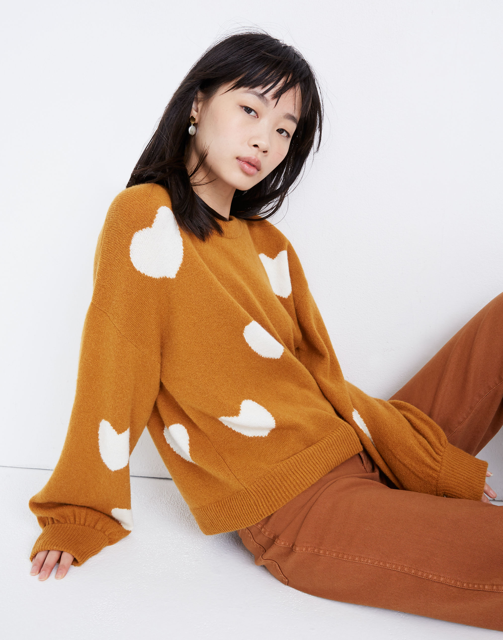 Heart Dot Balloon-Sleeve Pullover Sweater