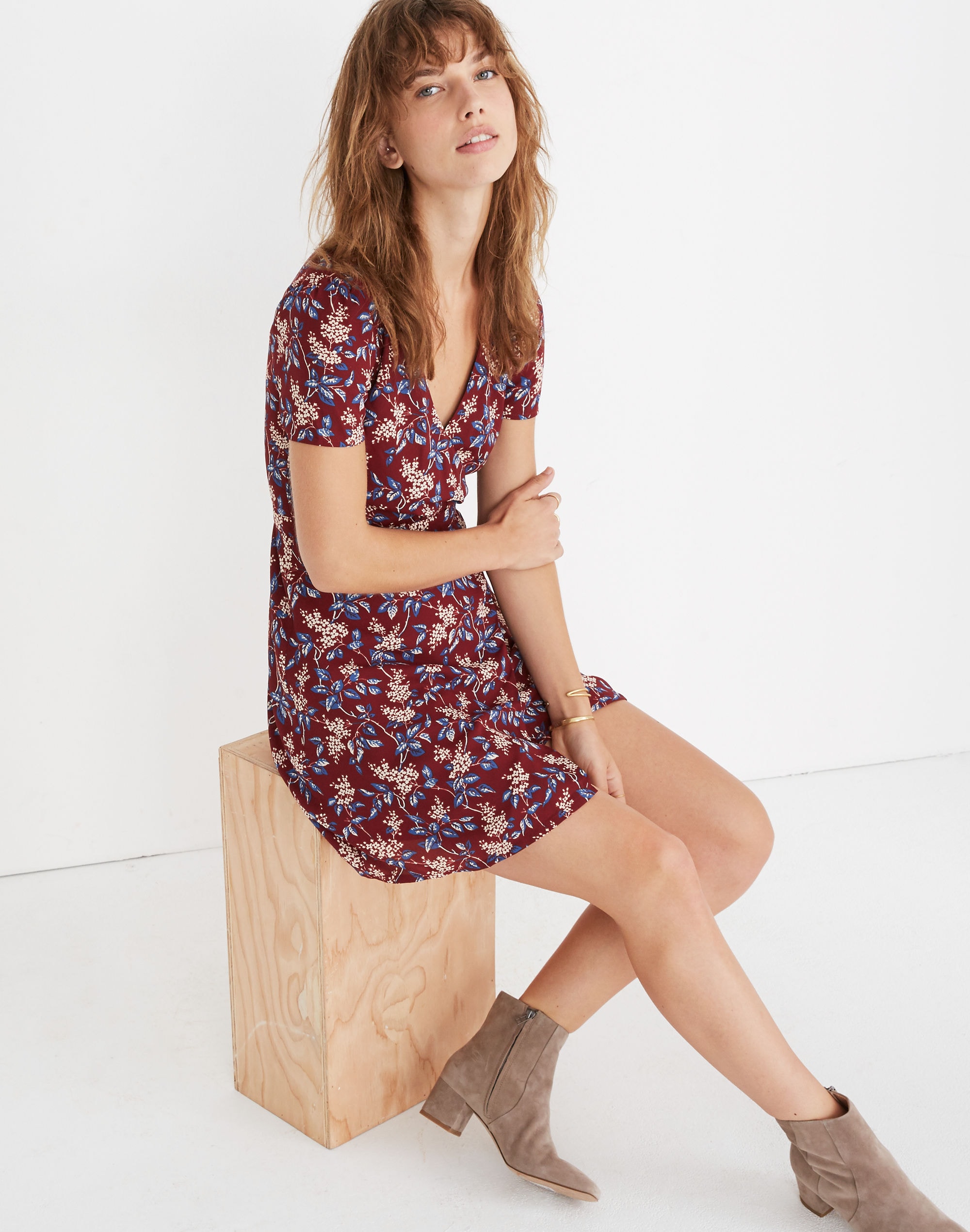 Wrap-Front Mini Dress in Antique Flora