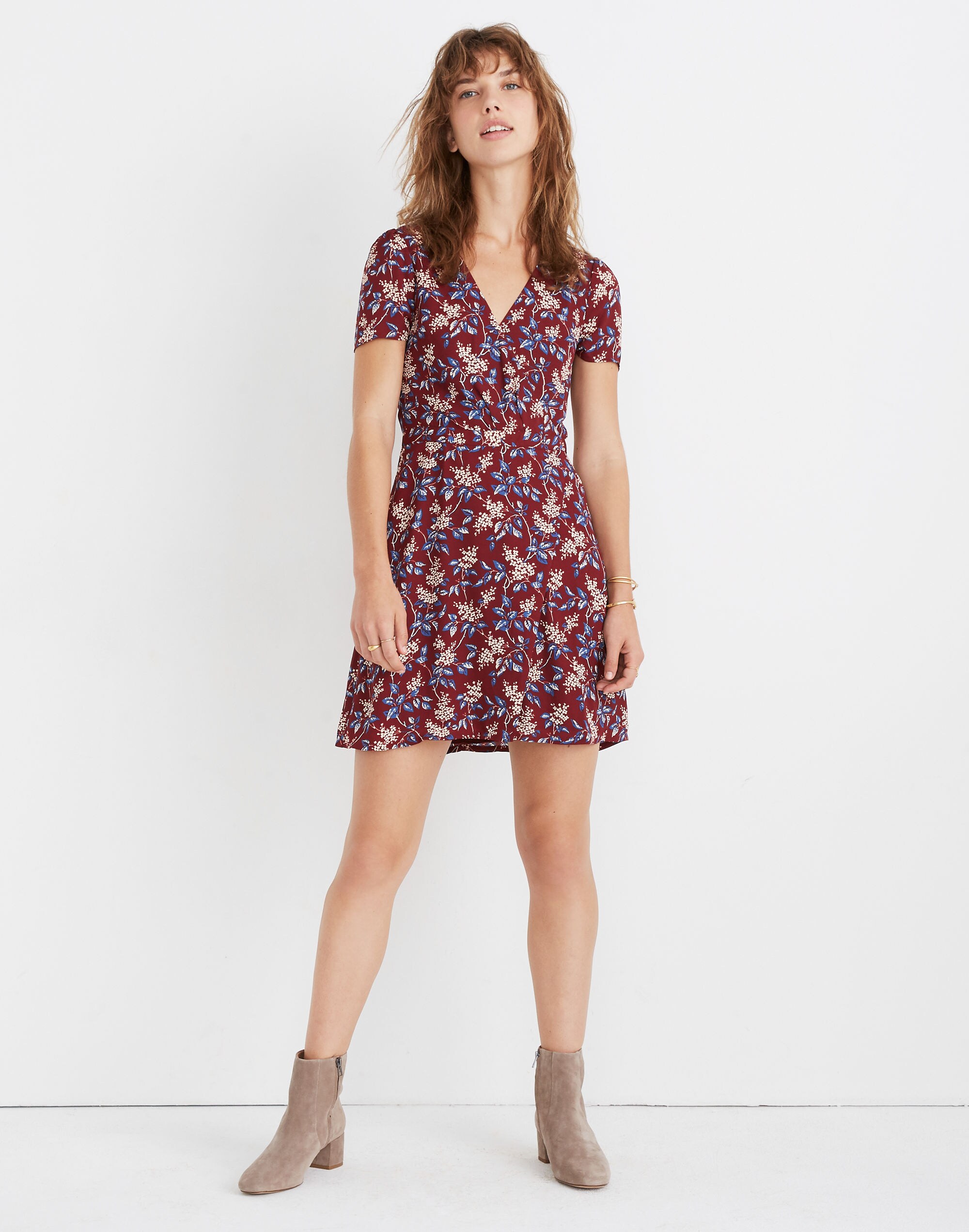 Wrap-Front Mini Dress in Antique Flora