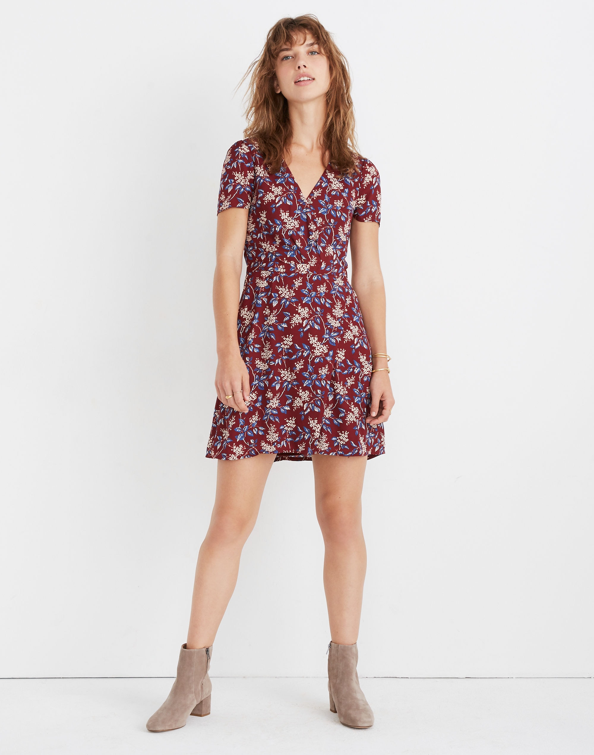 Wrap-Front Mini Dress in Antique Flora