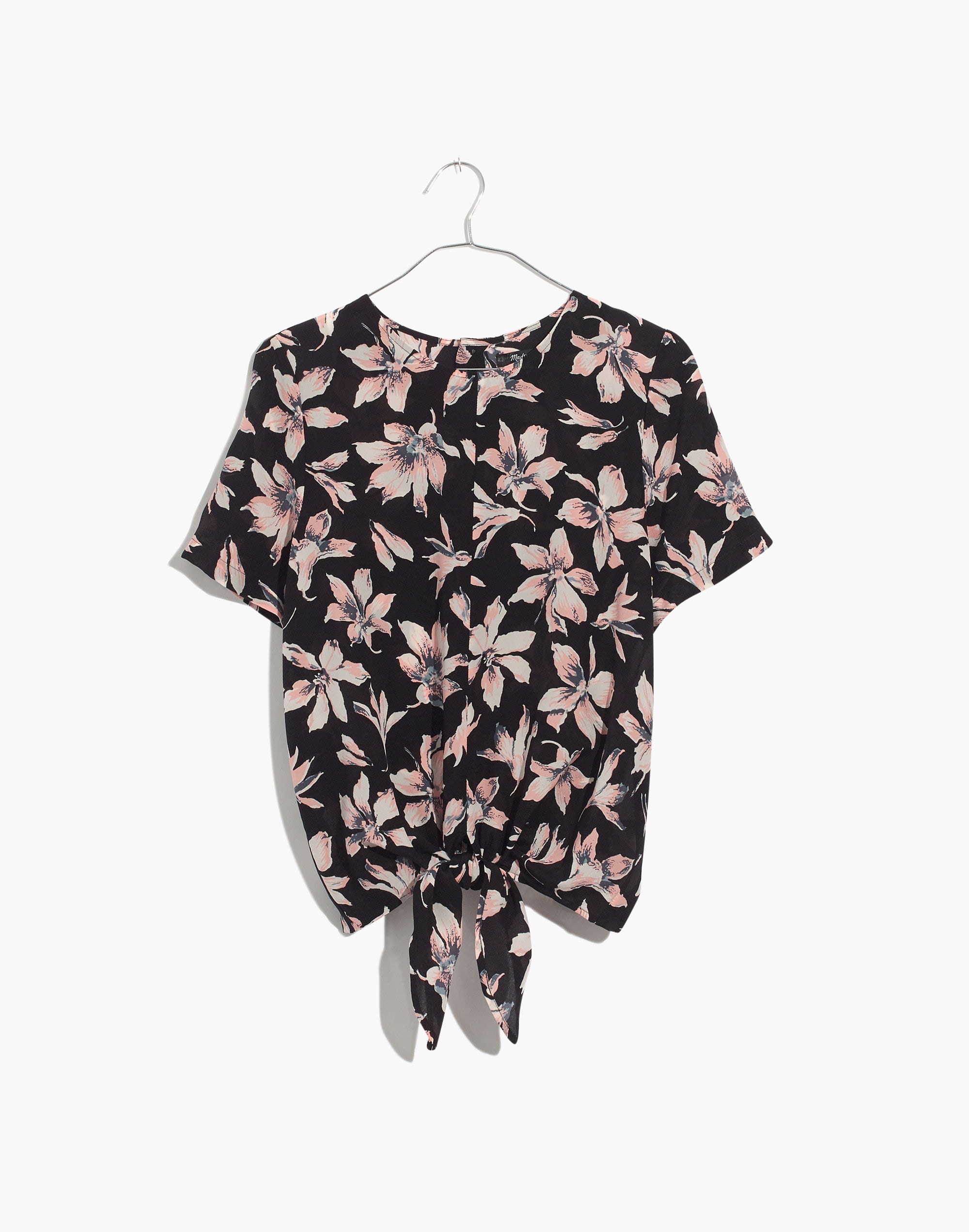 Silk Button-Back Tie Tee in Winter Orchid