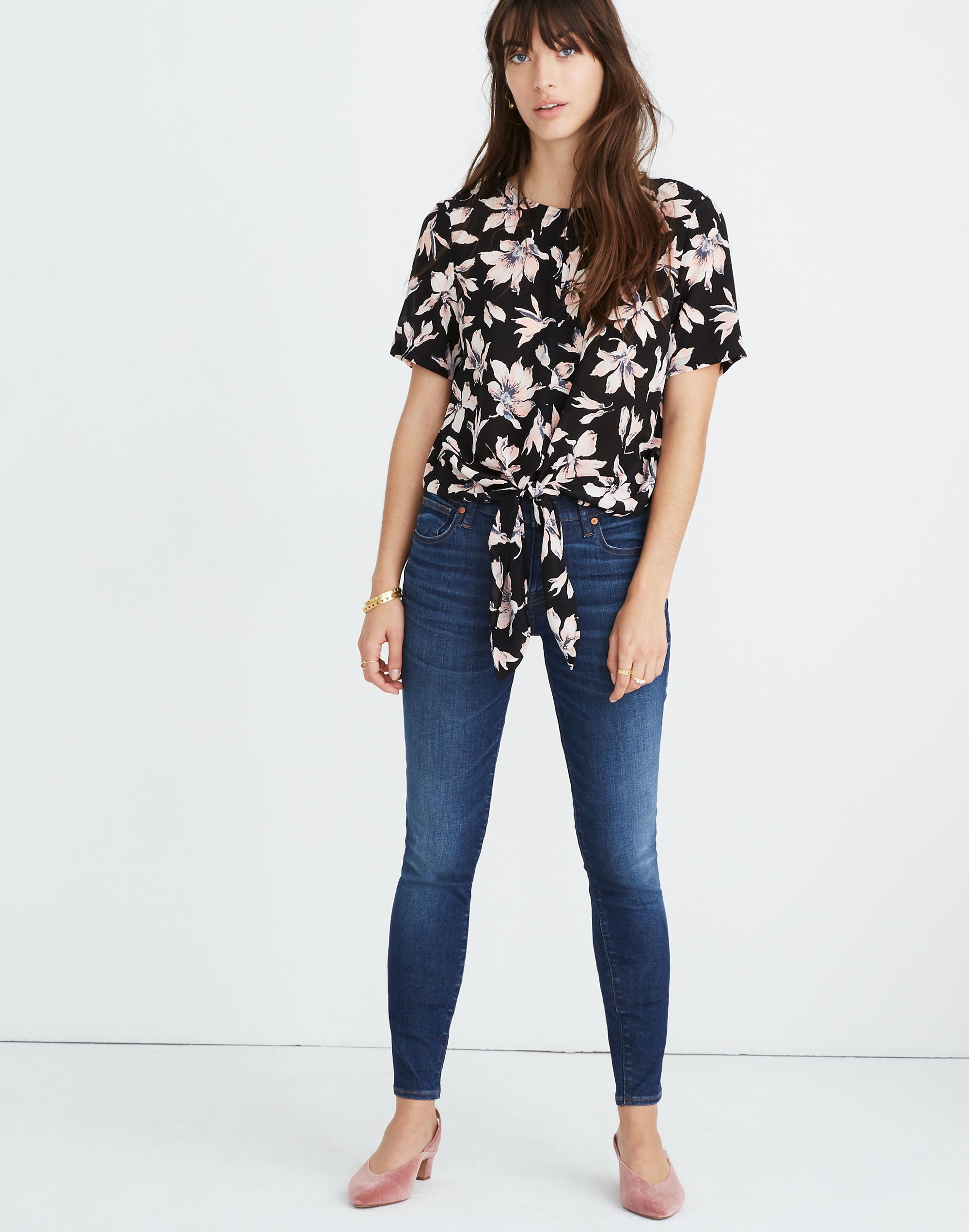 Silk Button-Back Tie Tee in Winter Orchid