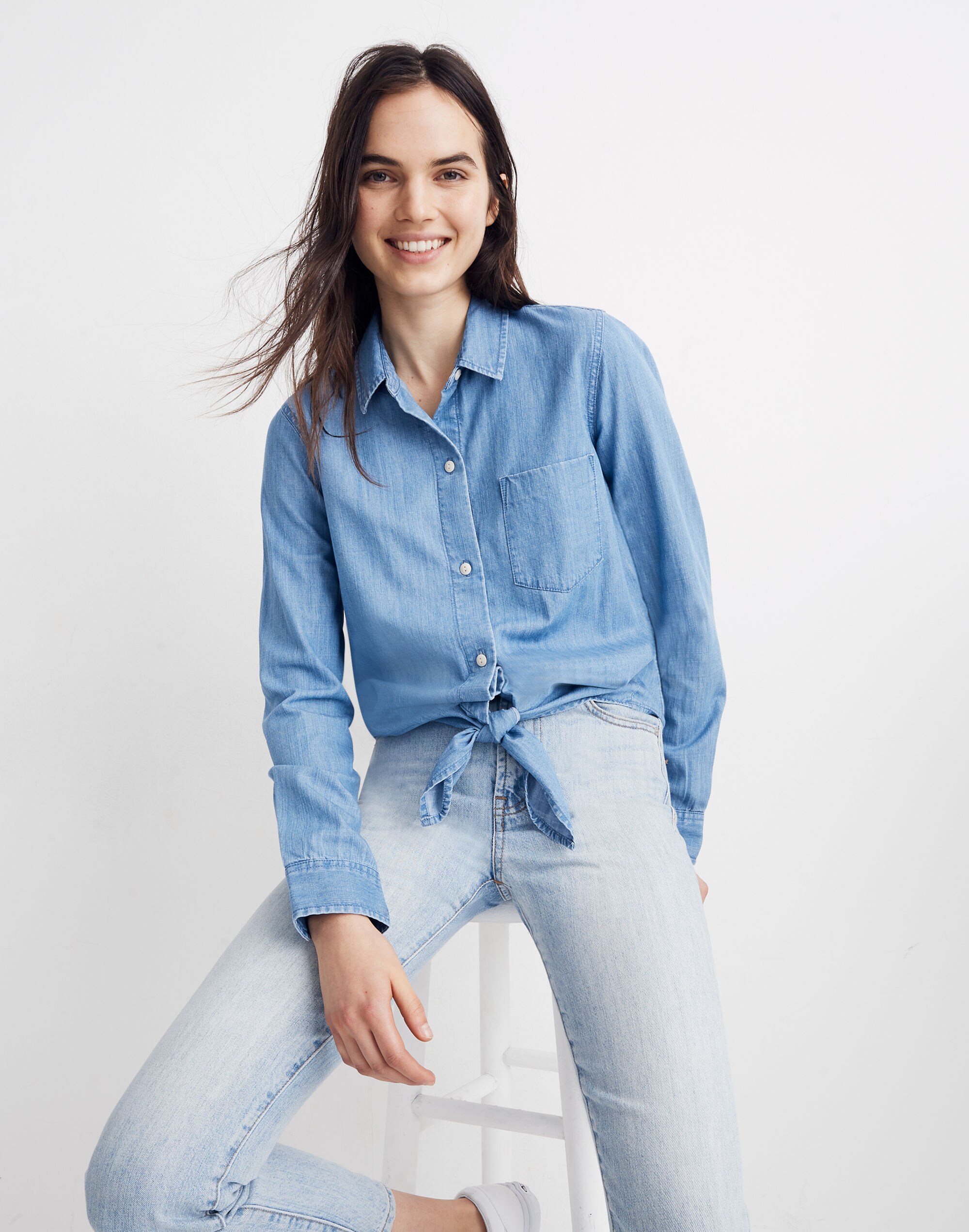 Denim Tie-Front Shirt in Hillford Wash