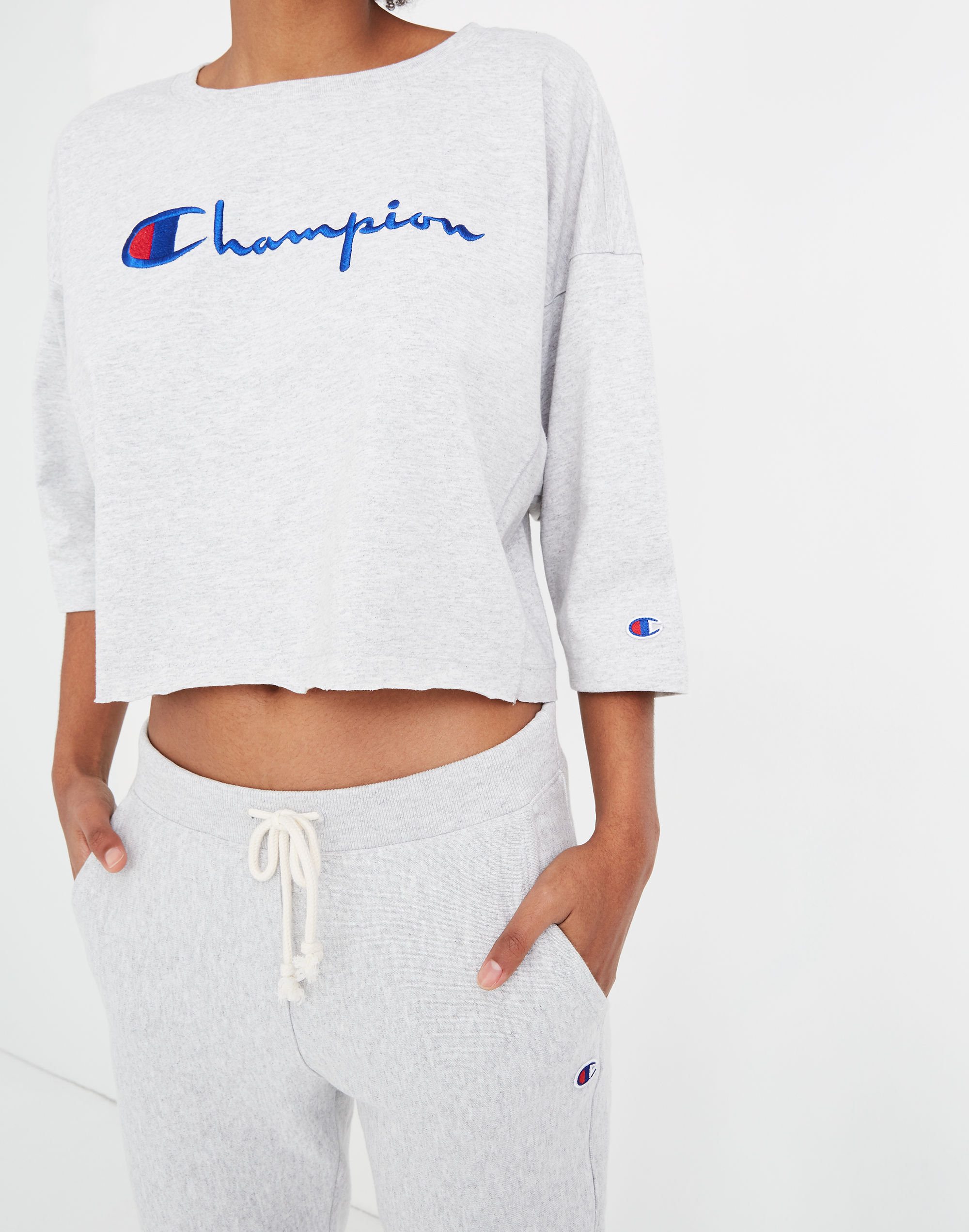 Champion&reg; Three-Quarter Sleeve Cropped Tee