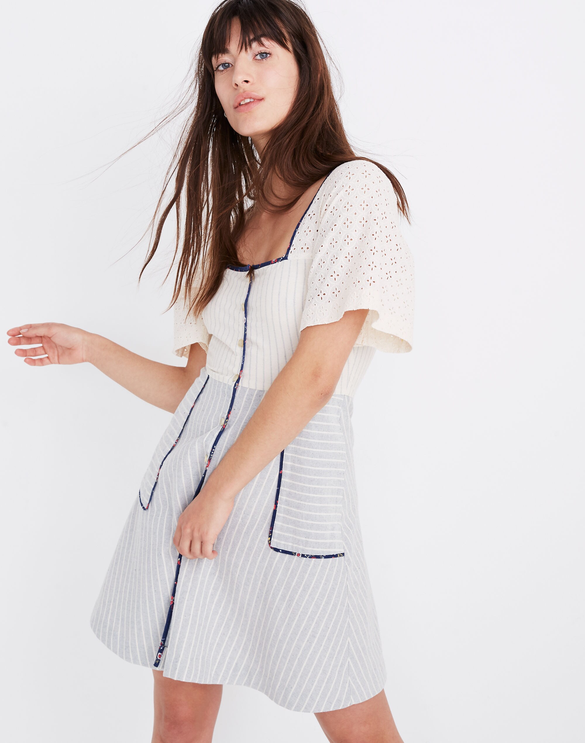 Madewell x The New Denim Project&reg; Patchwork Square-Neck Dress