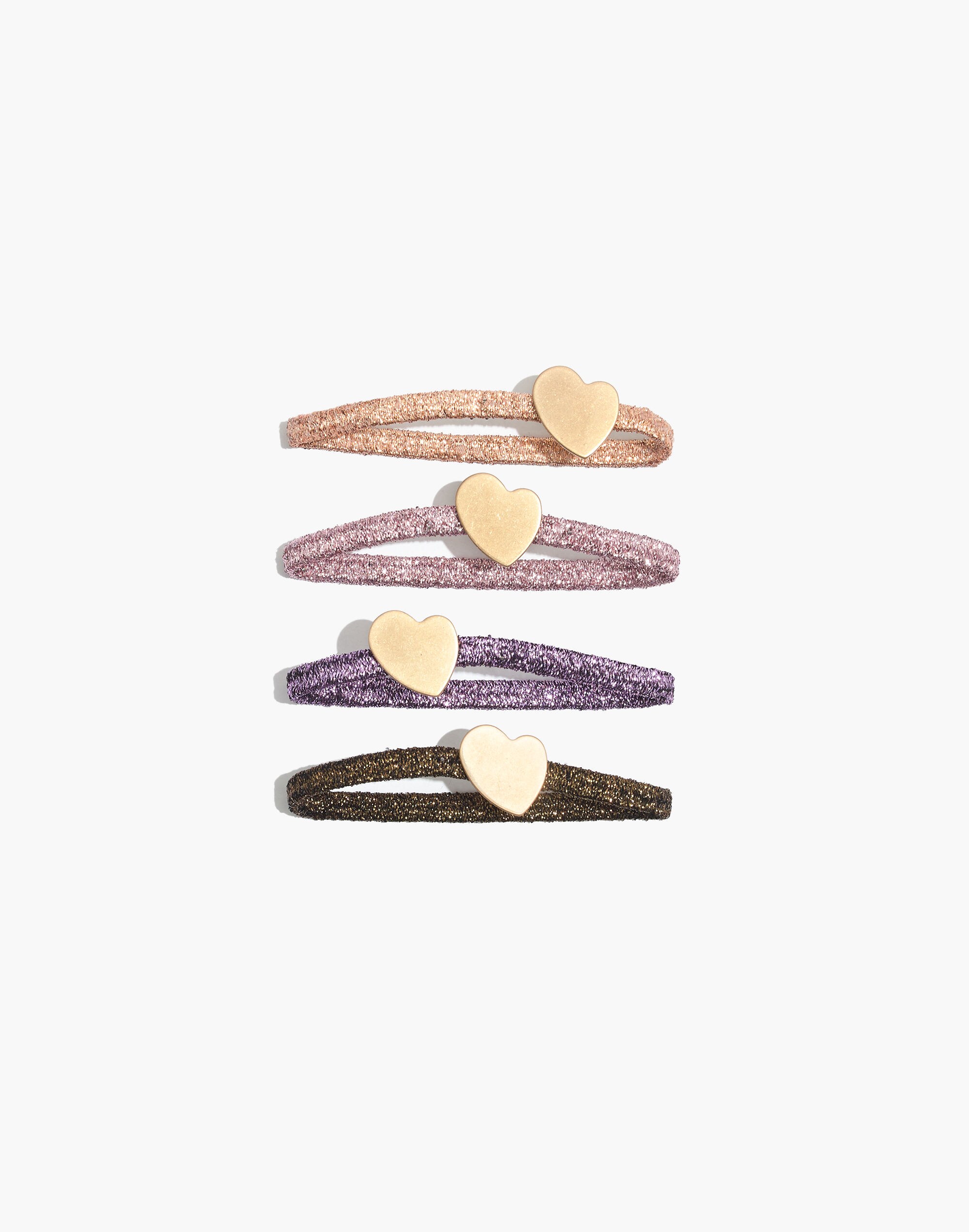 four-pack heart metallic hair ties