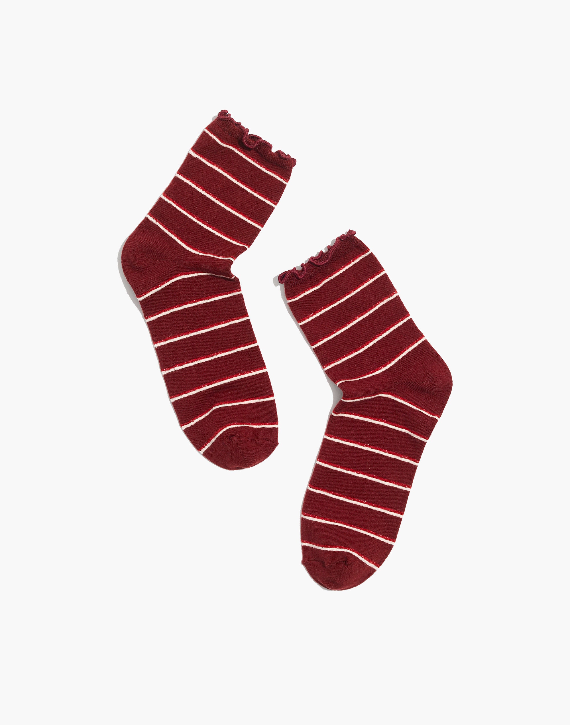metallic stripe ruffle-edge ankle socks