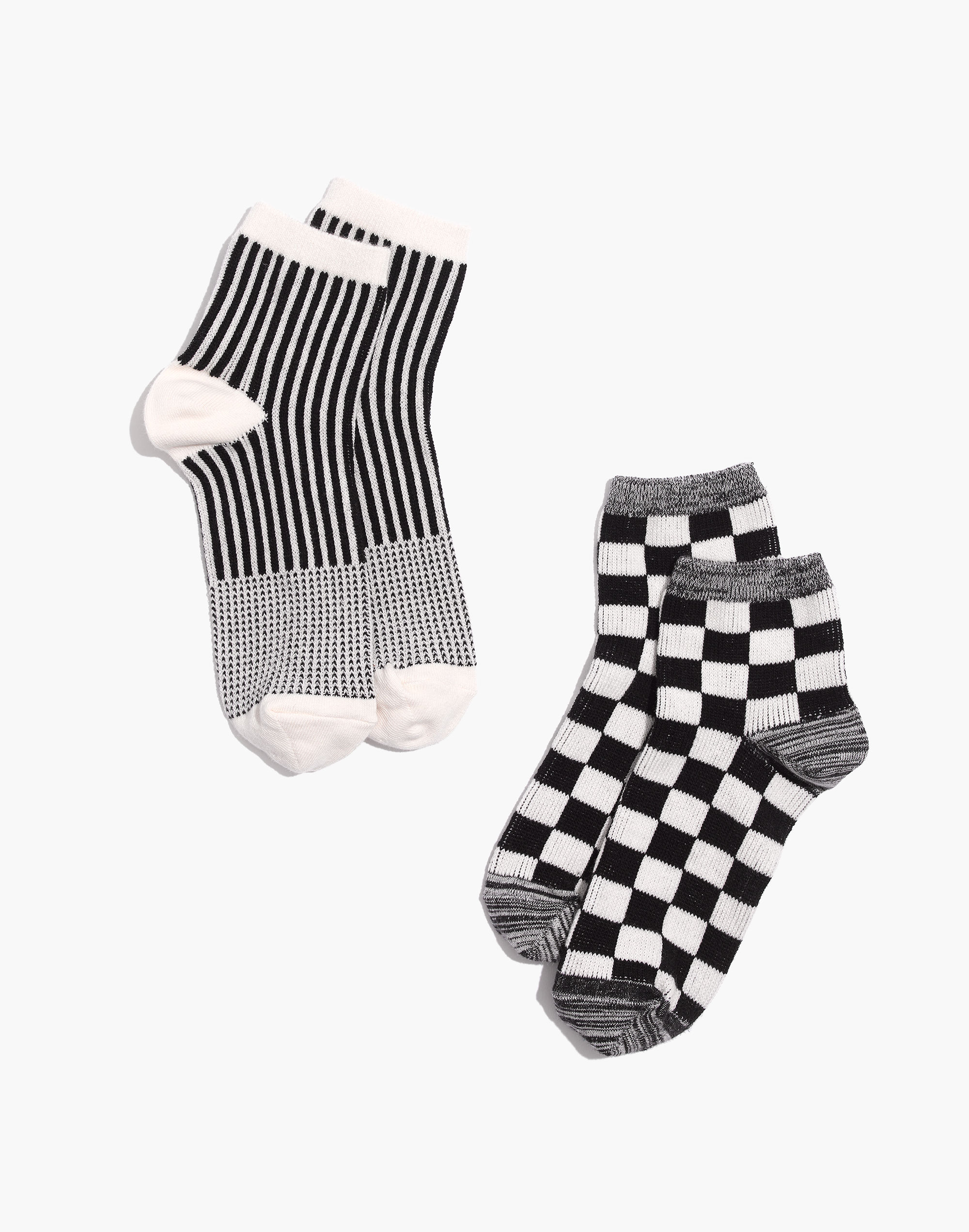 two-pack checkerboard and stripe ankle socks