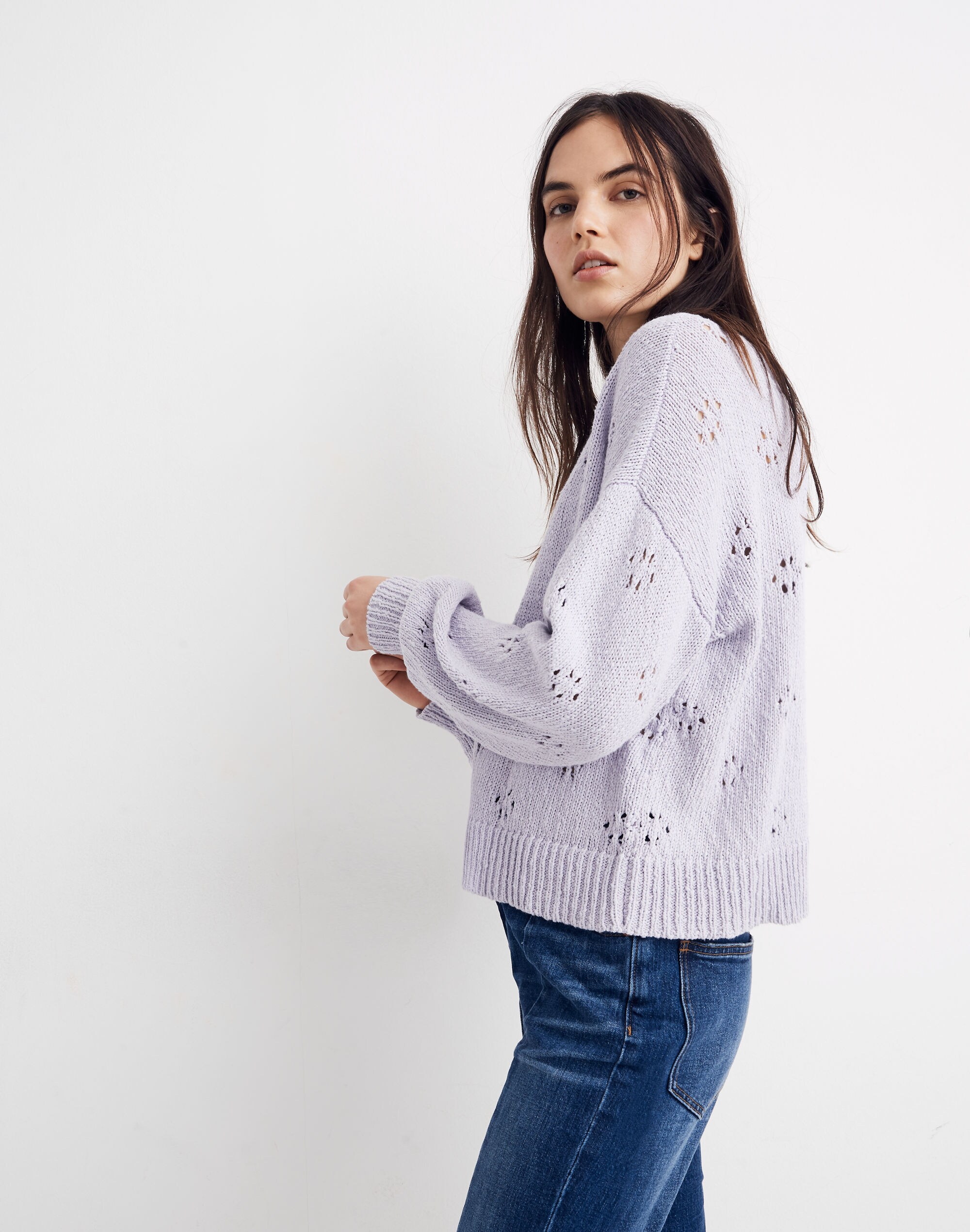 Floral Pointelle Pullover Sweater