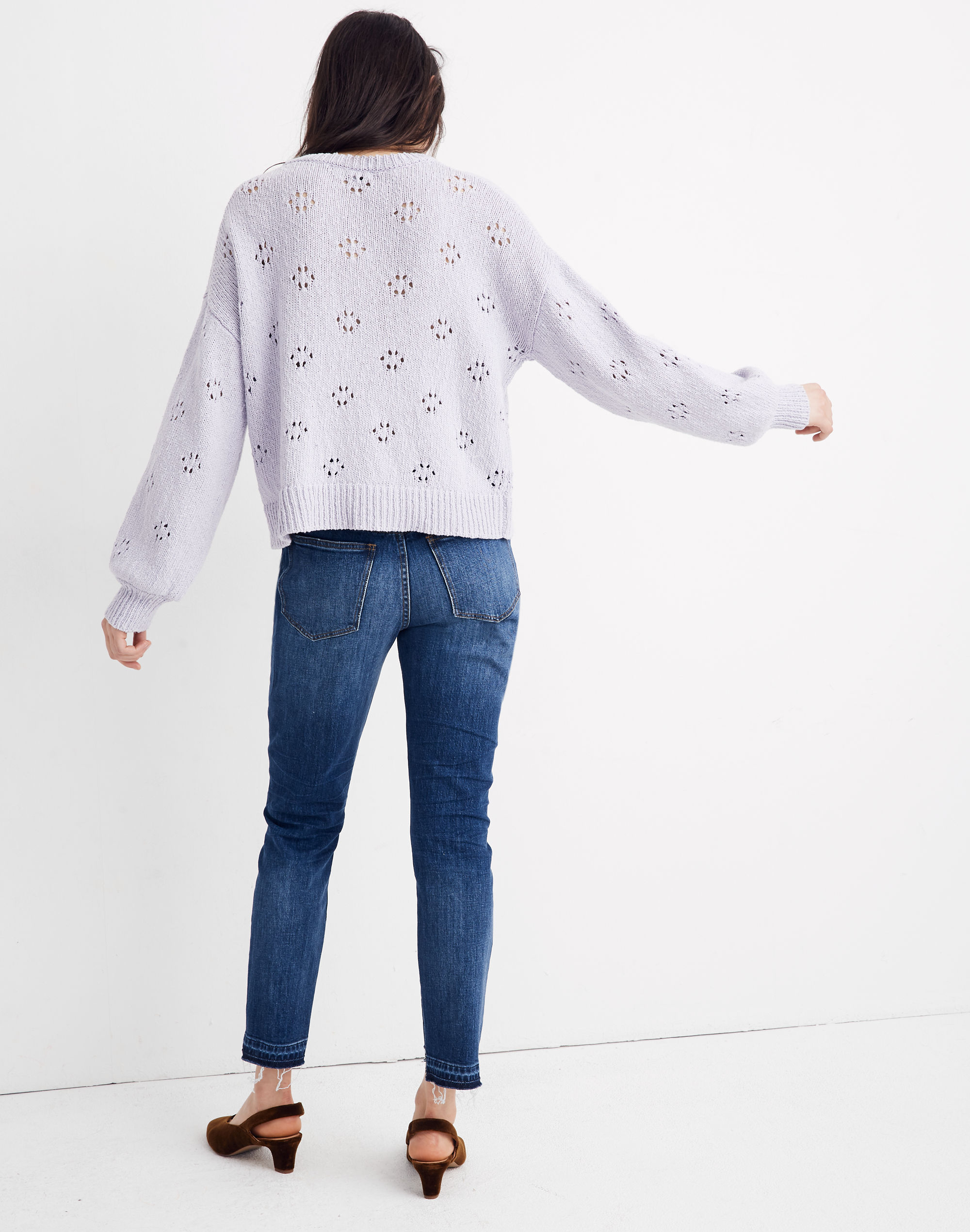 Floral Pointelle Pullover Sweater