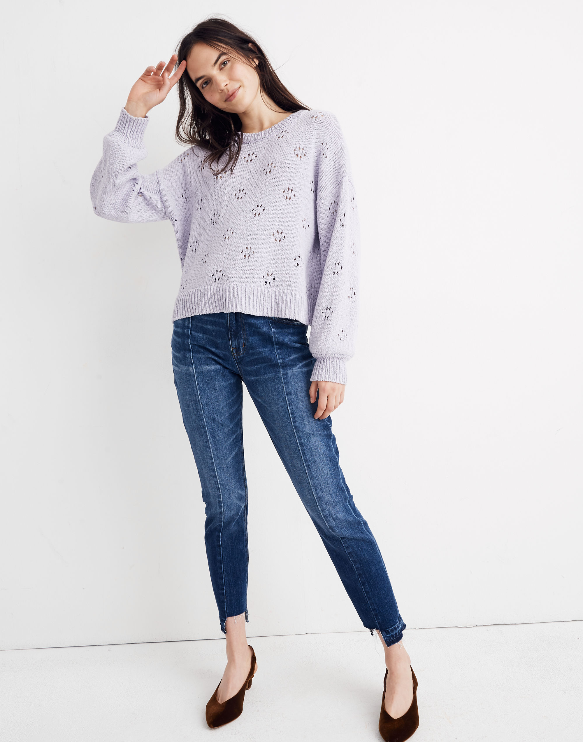 Floral Pointelle Pullover Sweater