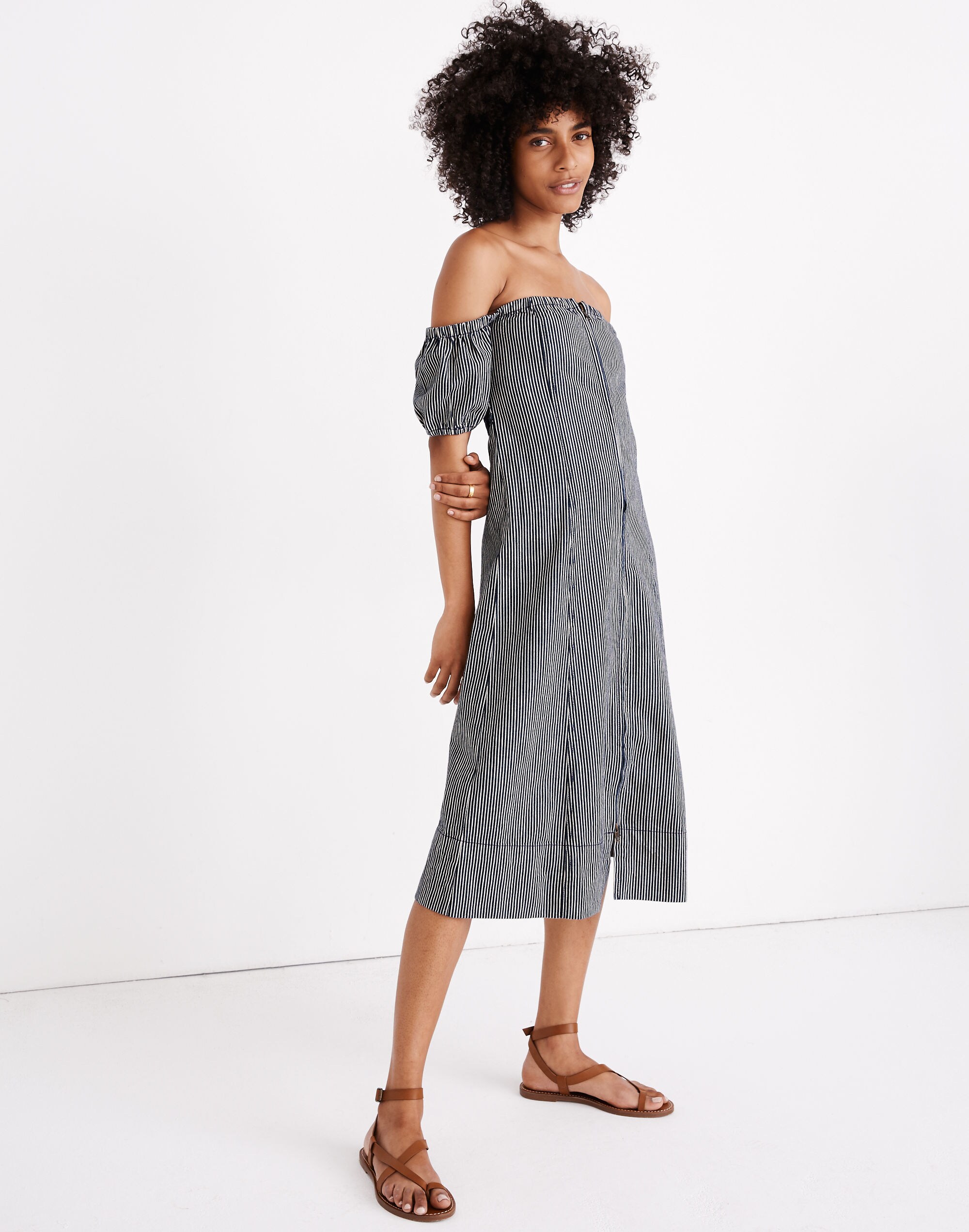 apiece apart&trade; isla mujeres off-the-shoulder dress in railroad stripe