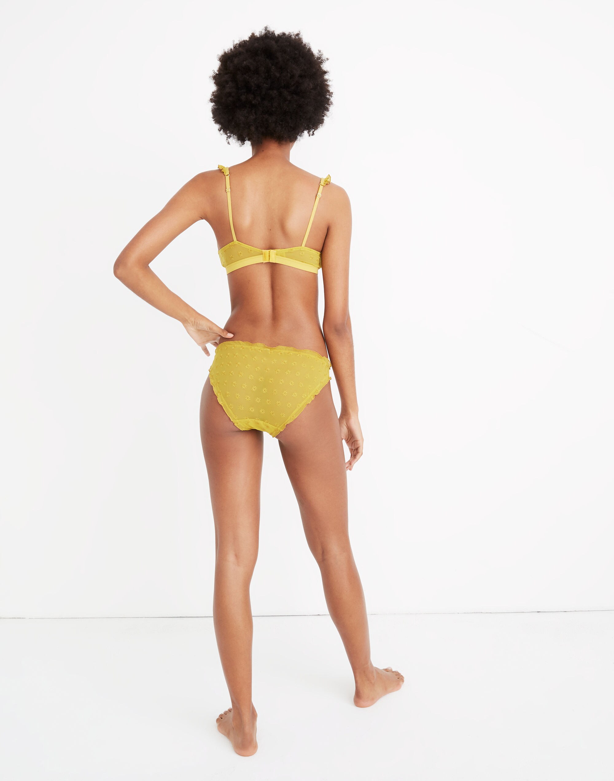 Embroidered Mesh Ruffle Bikini