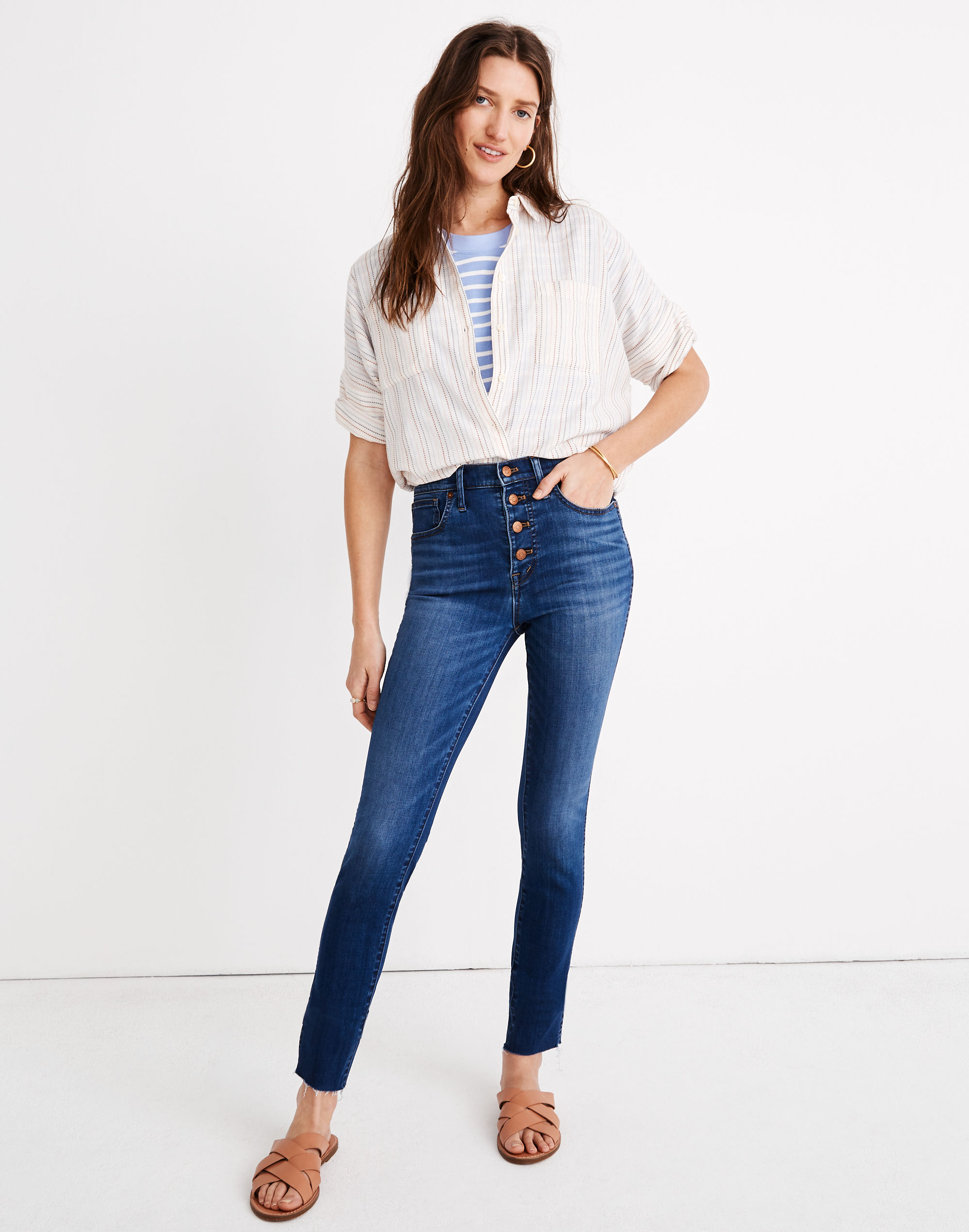 10" High-Rise Skinny Crop Jeans: Button-Front TENCEL&trade; Denim Edition