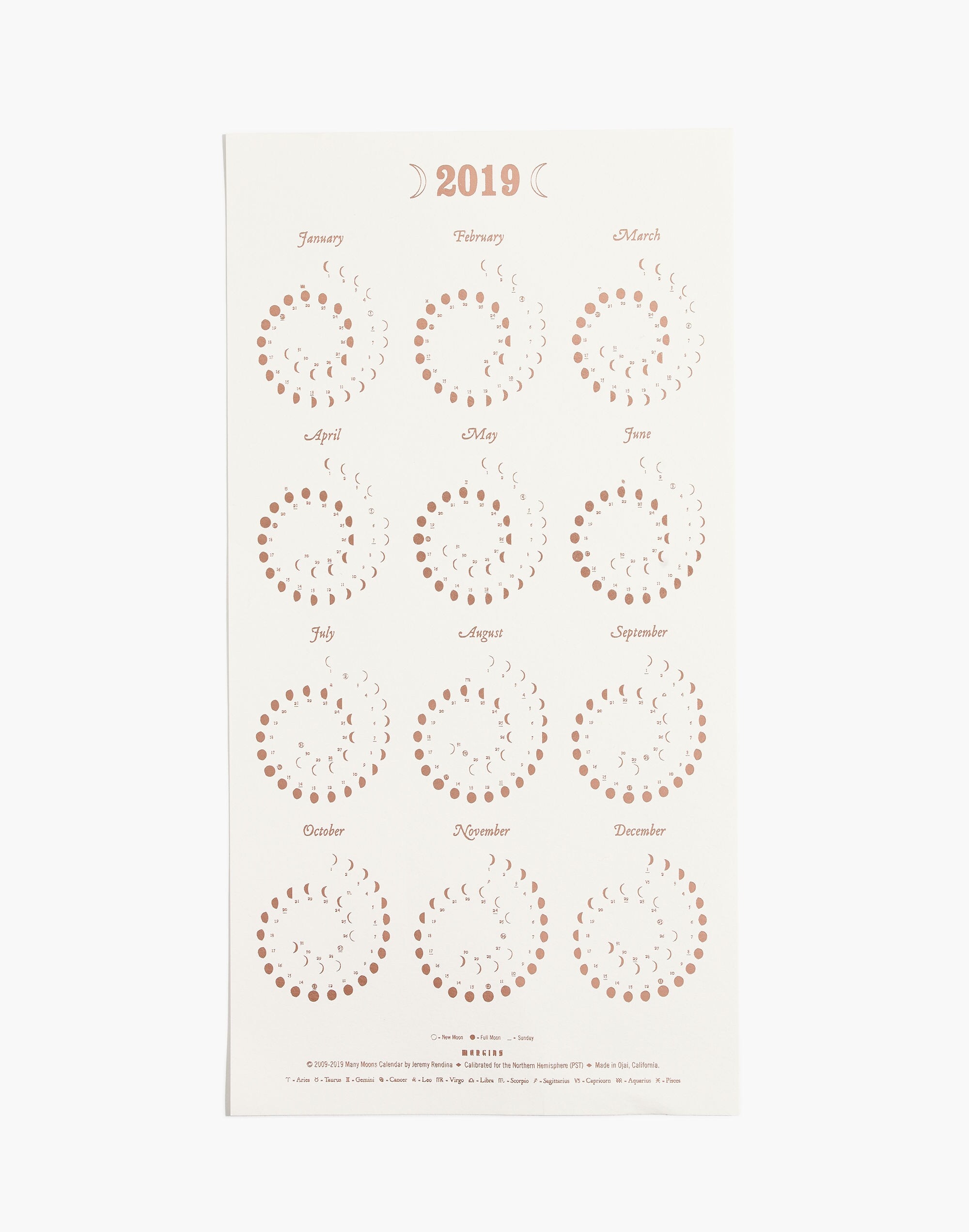 Margins Imprint 2019 Moon Calendar