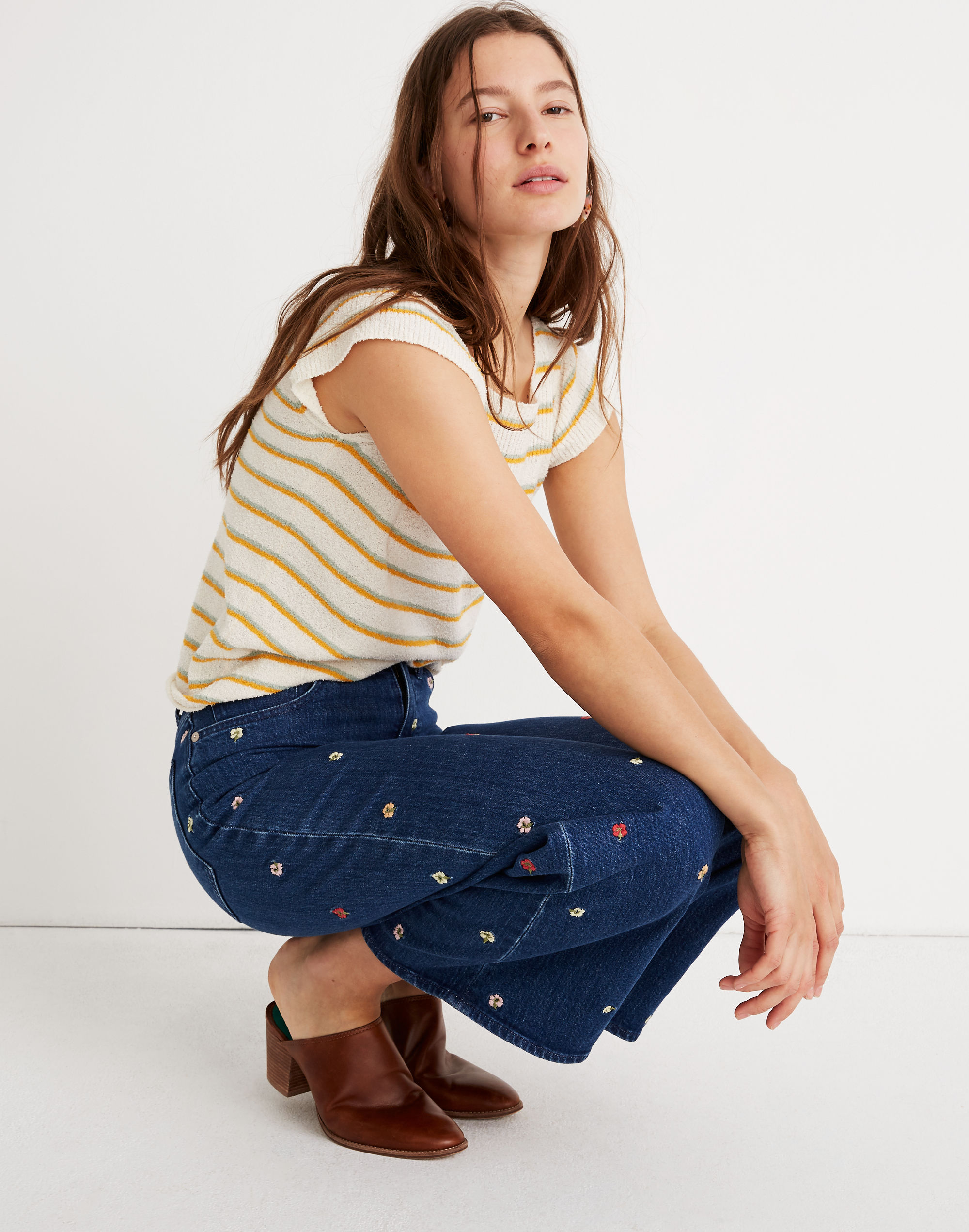 Wide-Leg Crop Jeans: Confetti Floral Embroidered Edition